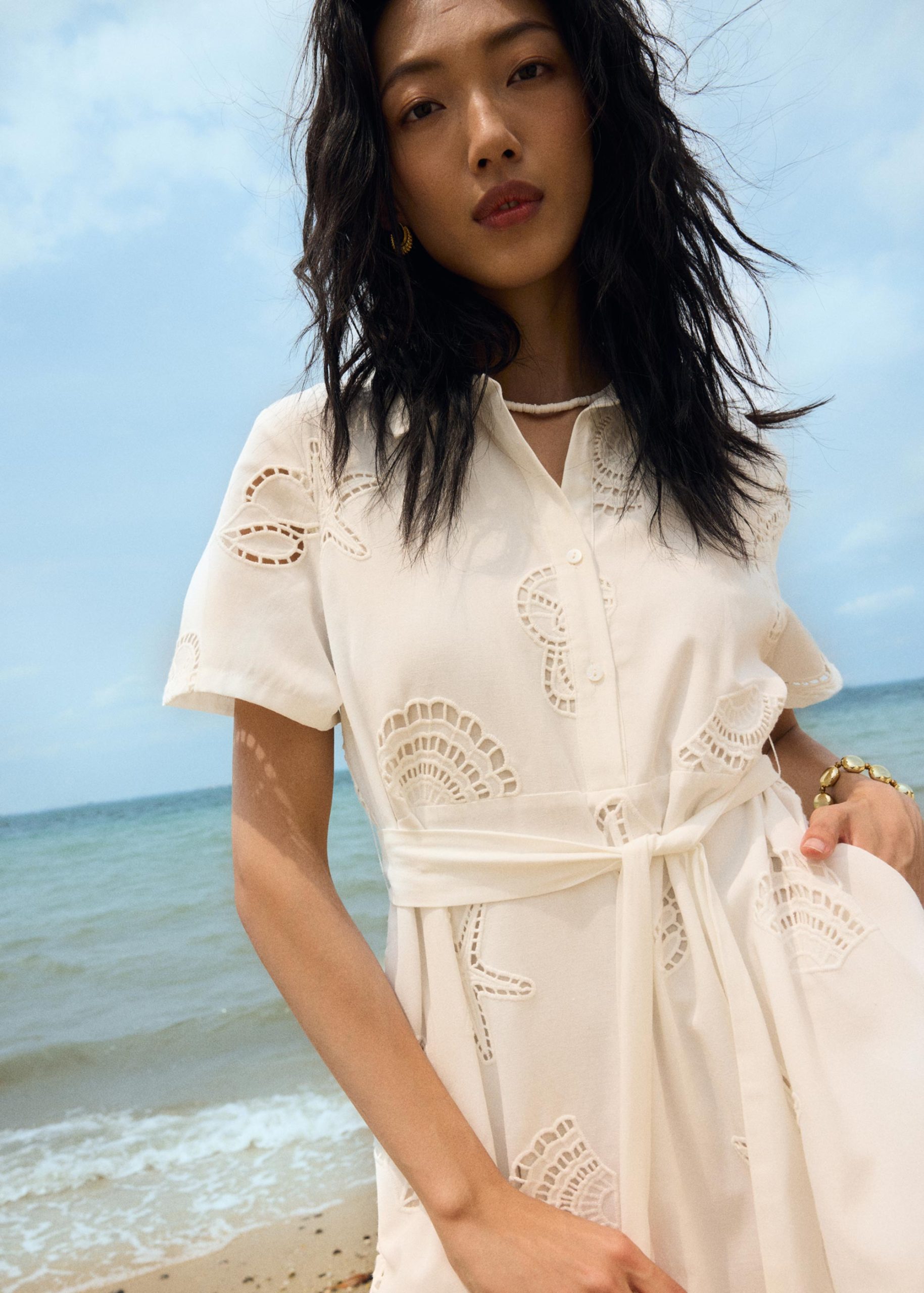 Collared Fit & Flare Dress With Sash in Tidal Escape Broderie - Image 8
