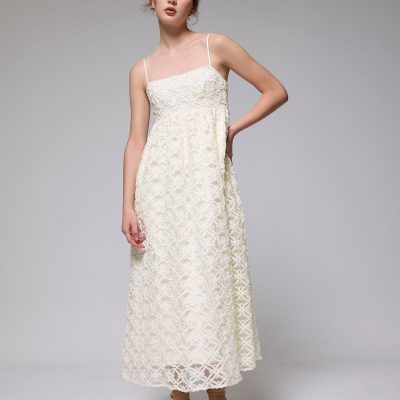 Lace Square Neck Fit & Flare Maxi Dress