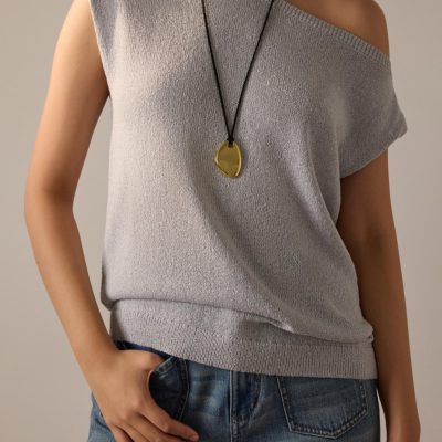 14K Gold Plated Asymmetric Pendant Cord Necklace