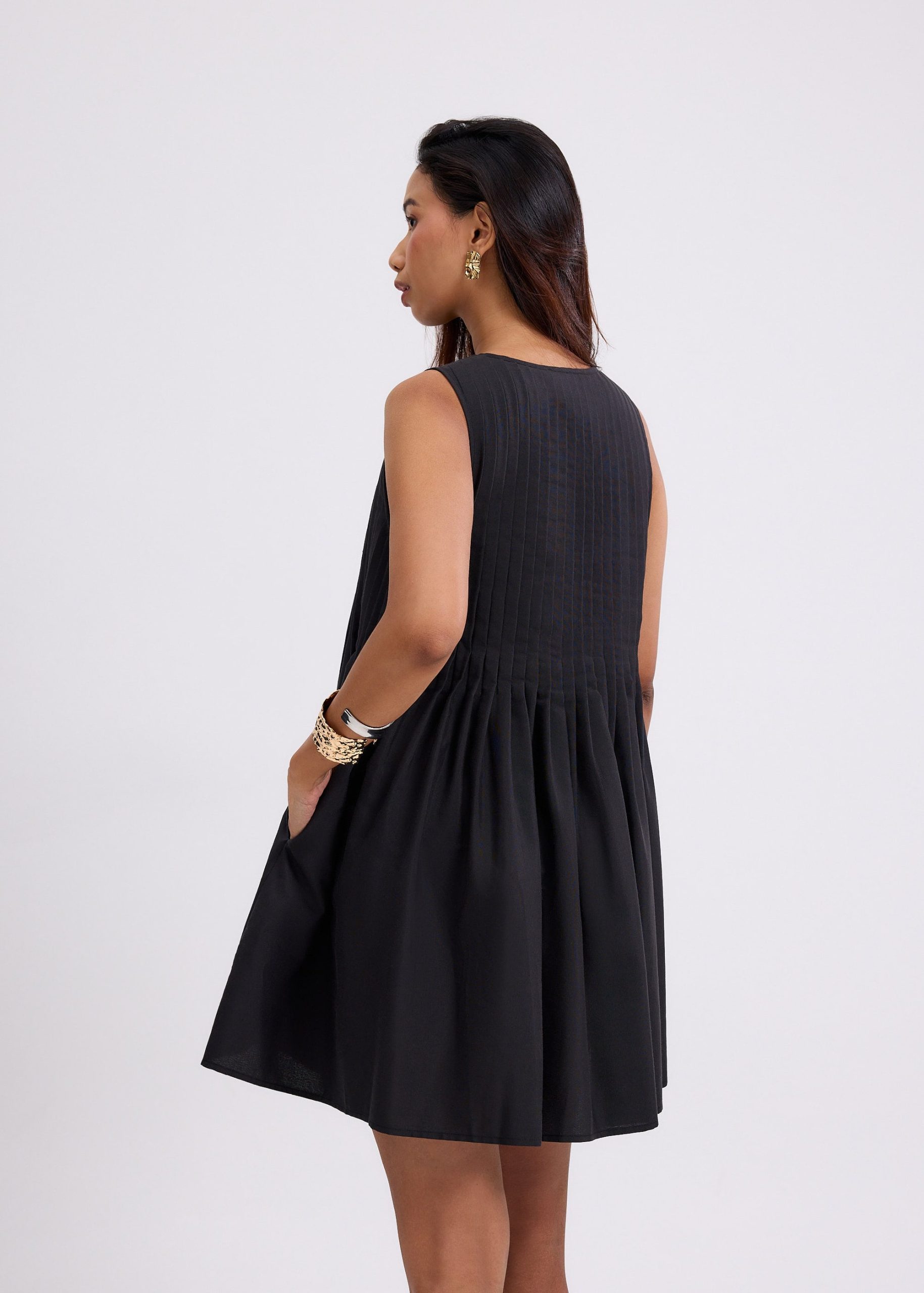 Oxford Pintuck Notched Trapeze Mini Dress - Image 6