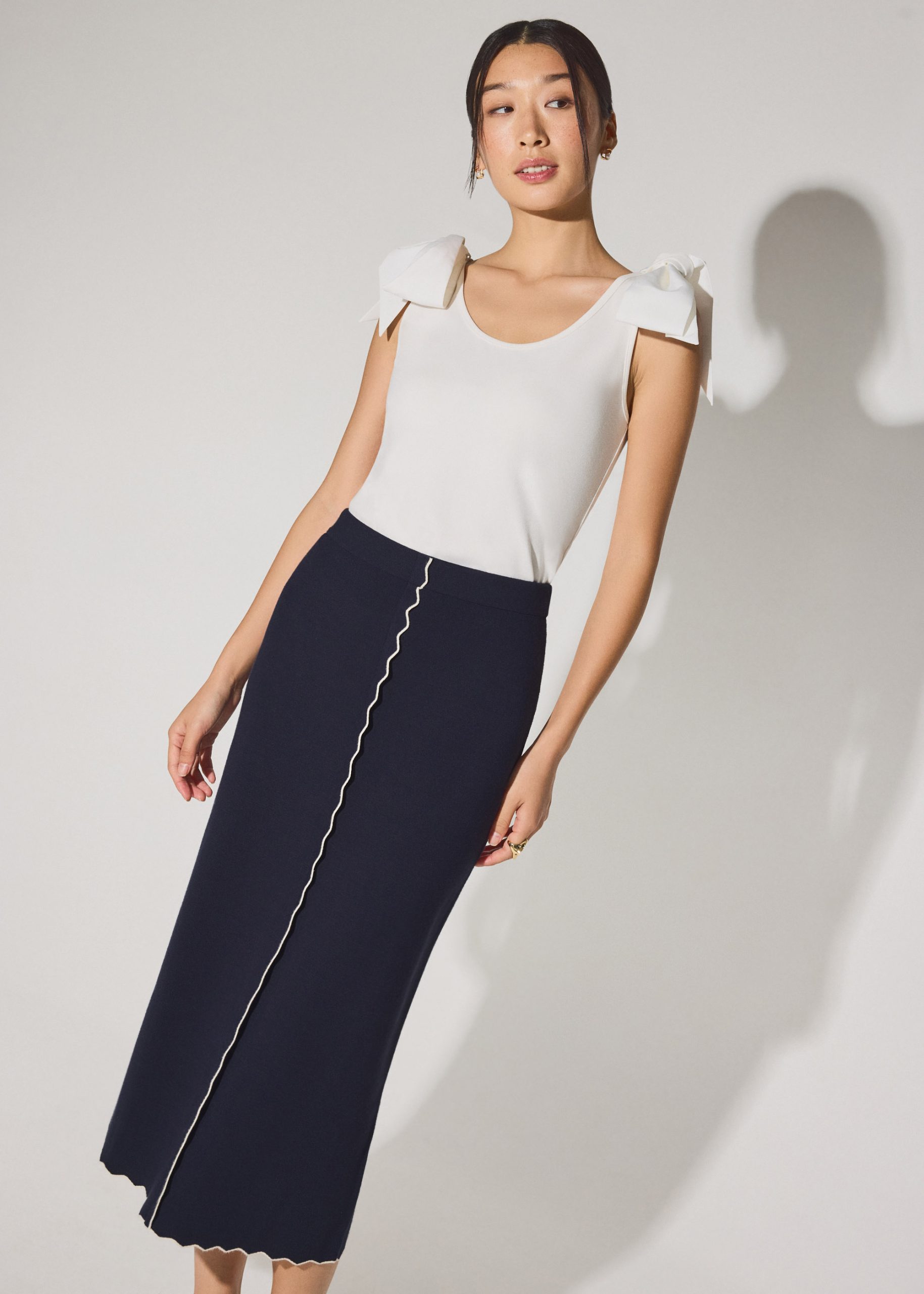 Knit Scallop Edge Column Midi Skirt - Image 12