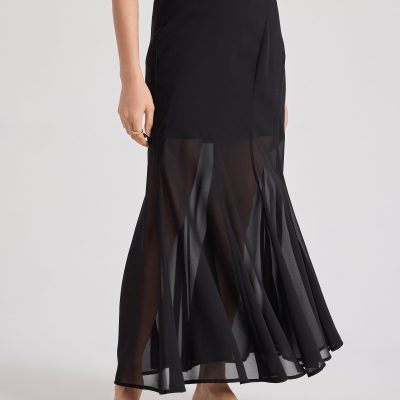 Sheer Hem Flare Skirt