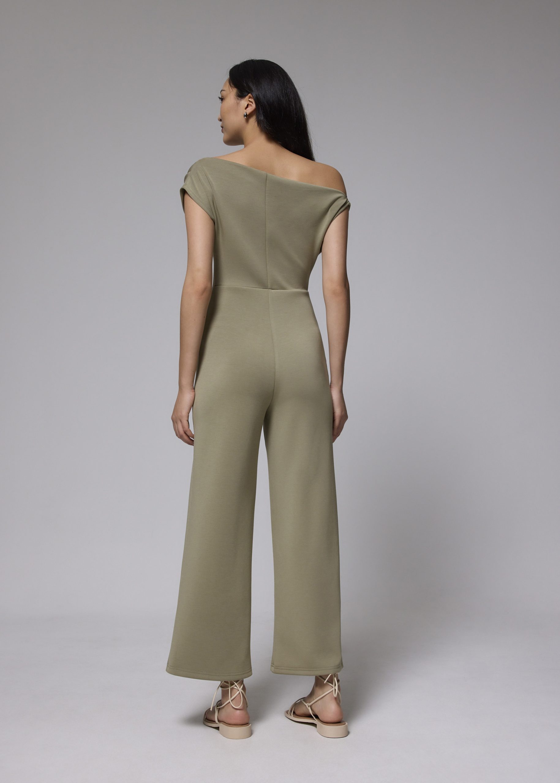 Pleated Neoprene Asymmetric Jumpsuit - Image 5