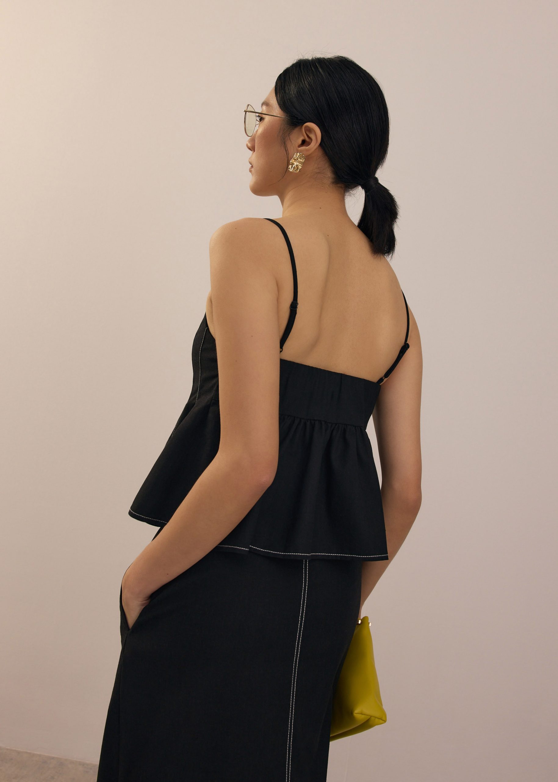 Contrast Stitch V-neck Peplum Camisole Top - Image 28