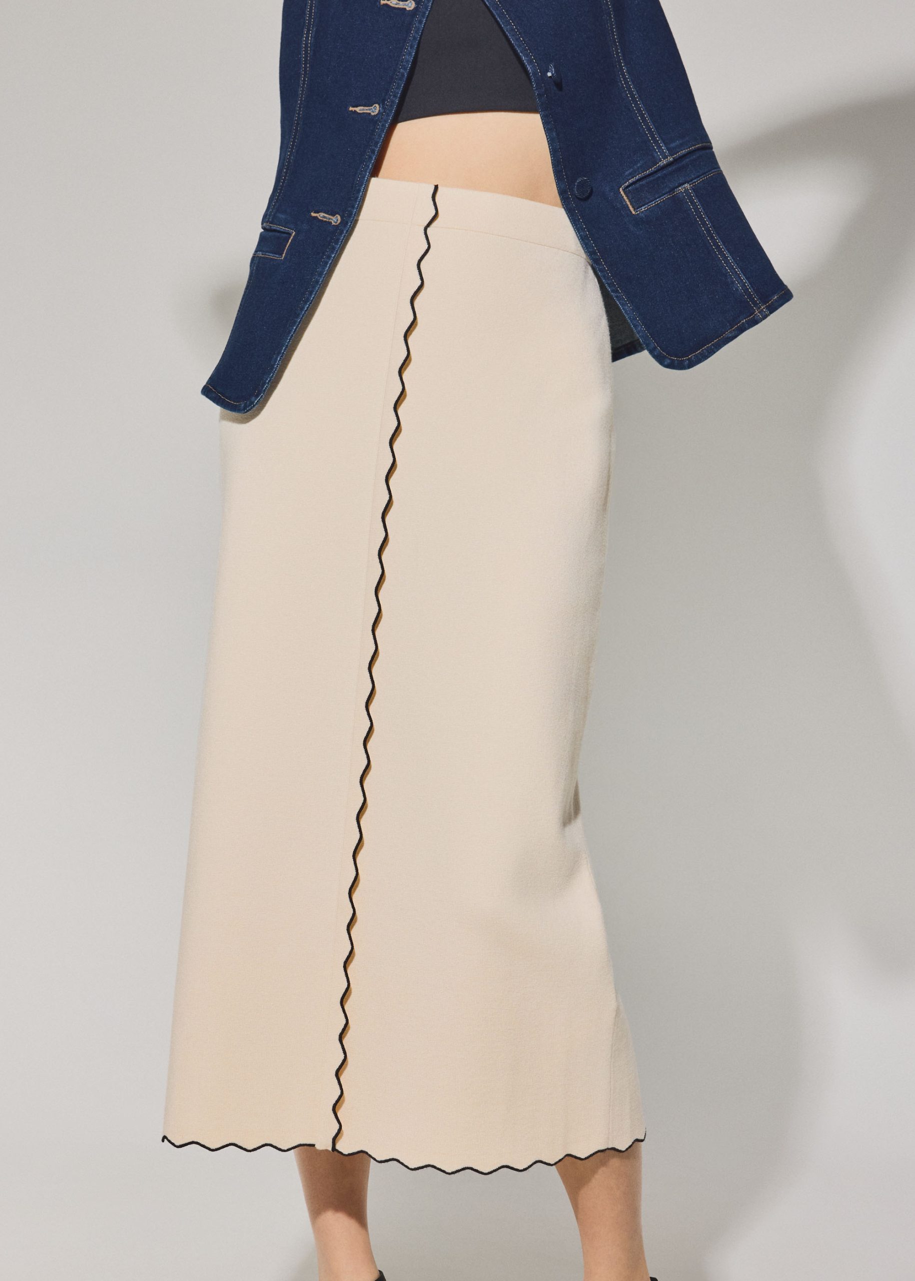 Knit Scallop Edge Column Midi Skirt - Image 2