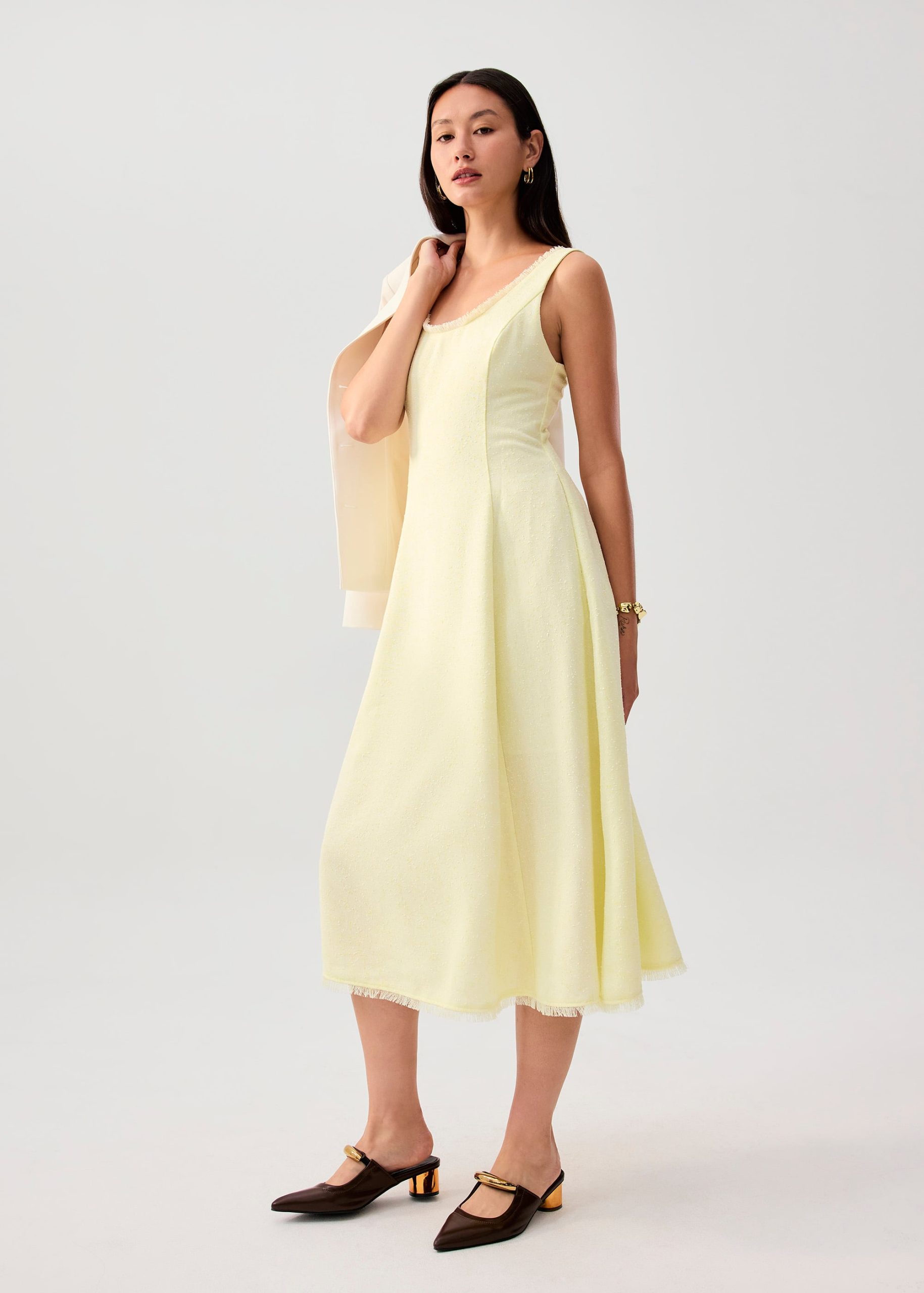 Nina Tweed Scoop Neck Fit & Flare Midaxi Dress