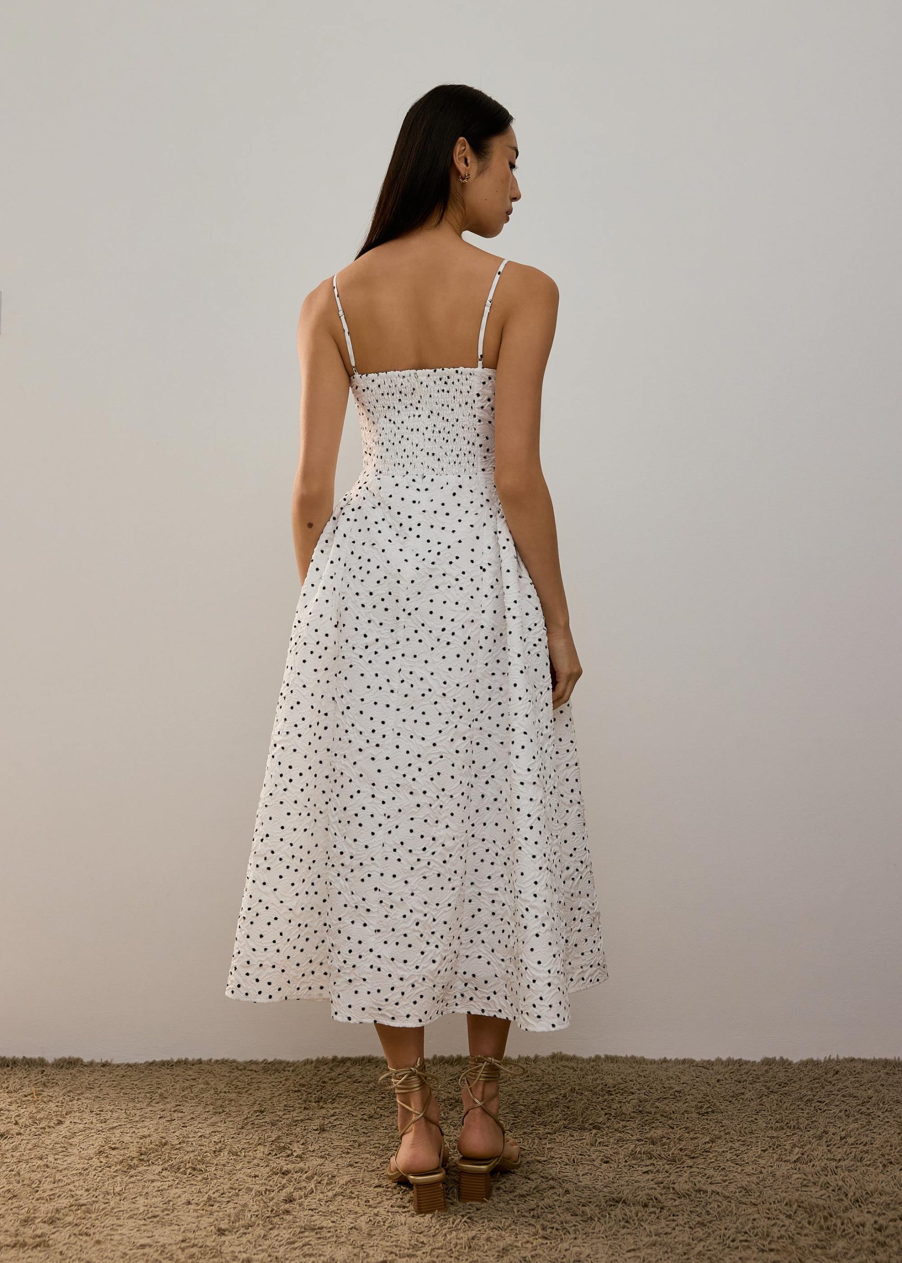 BraFree by LB Crinkled Polka Dot Sweetheart Fit & Flare Midaxi Dress - Image 5