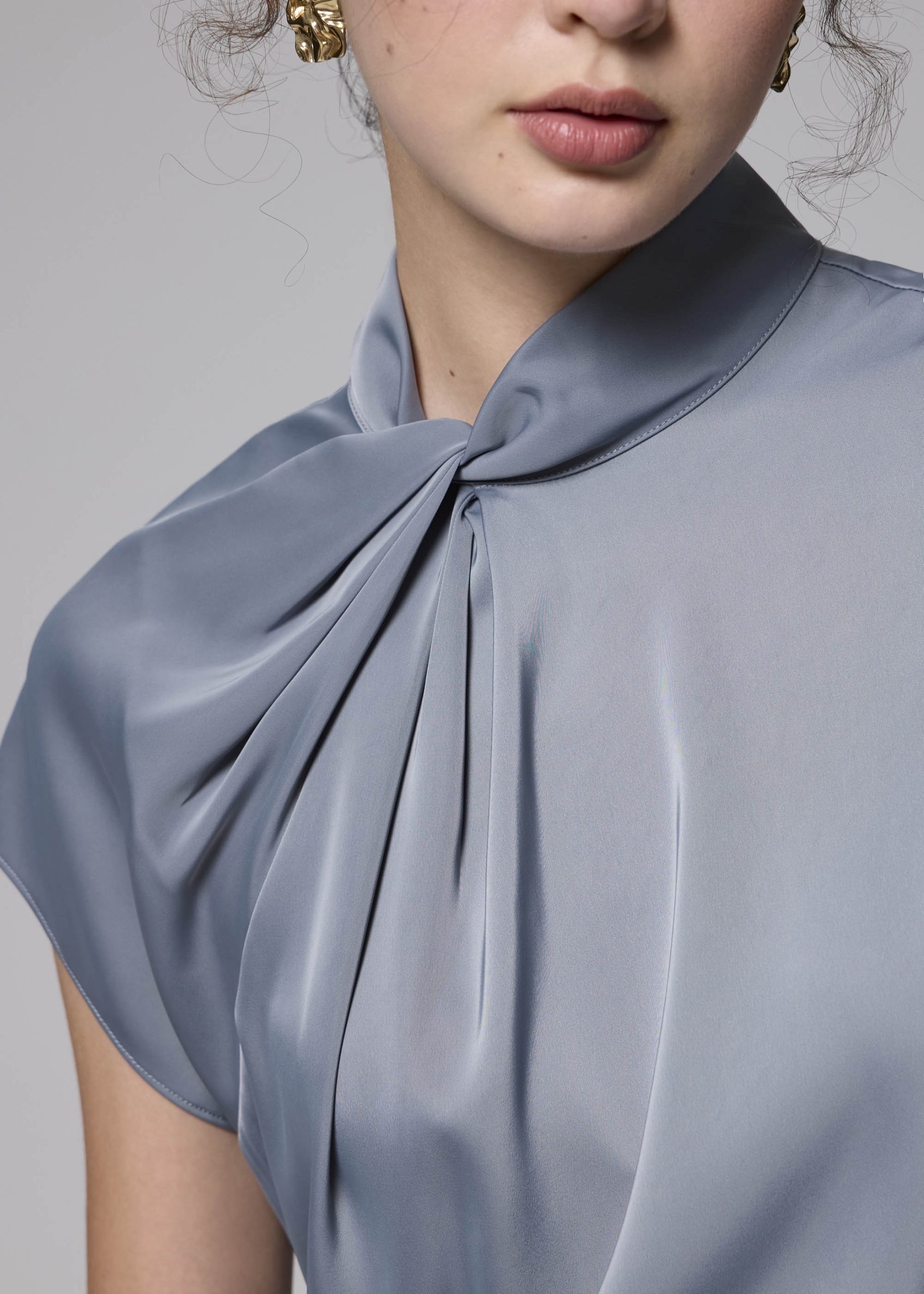 Satin Drape Collared Blouse - Image 16
