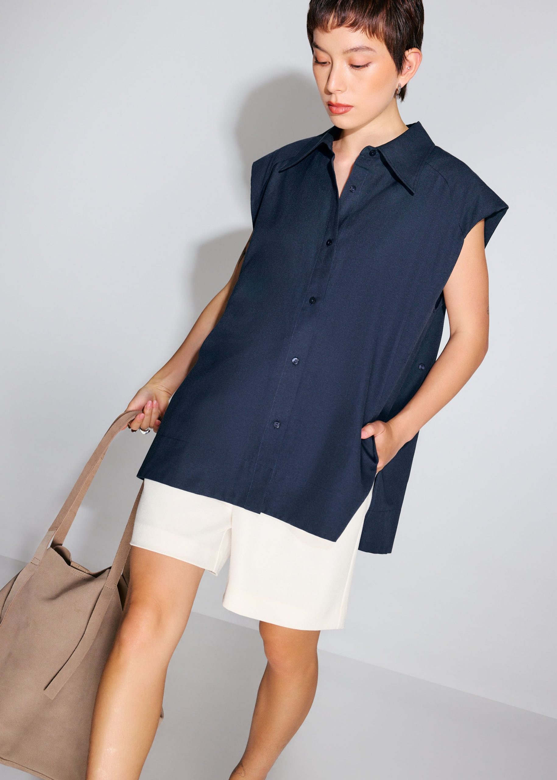 Relaxed Cotton Long Button Down Shirt