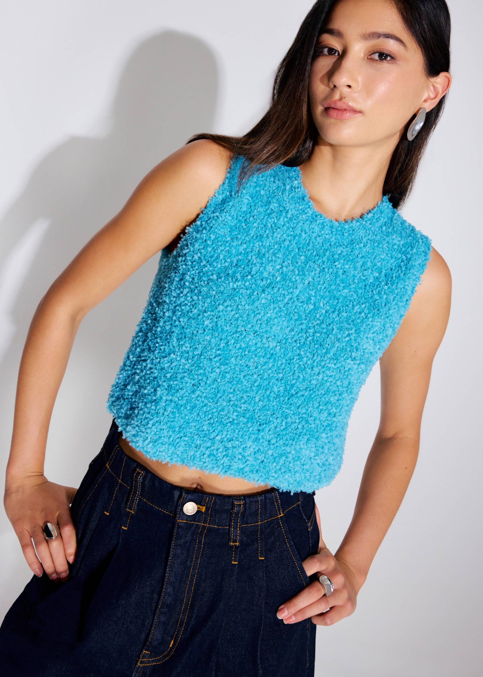 Fuzzy Knit Shell Crop Top - Image 2