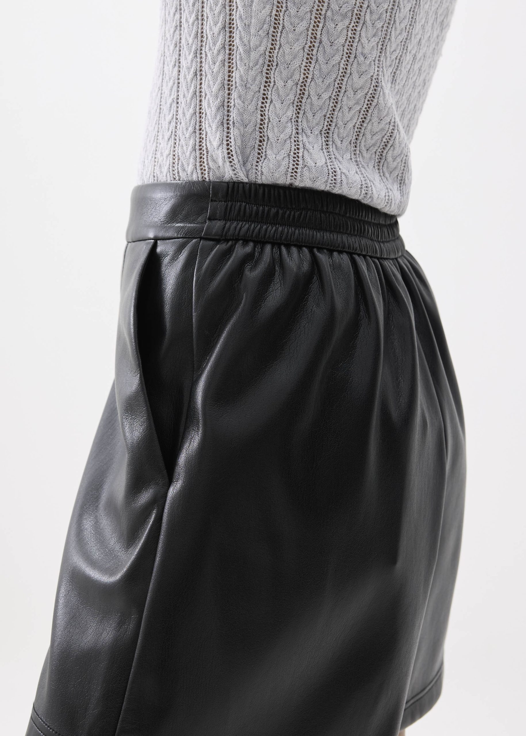 Elastic Vegan Leather High Waist A-line Shorts - Image 5