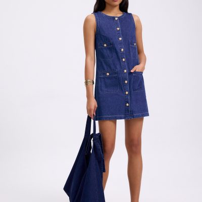 Denim Round Neck Shift Mini Dress