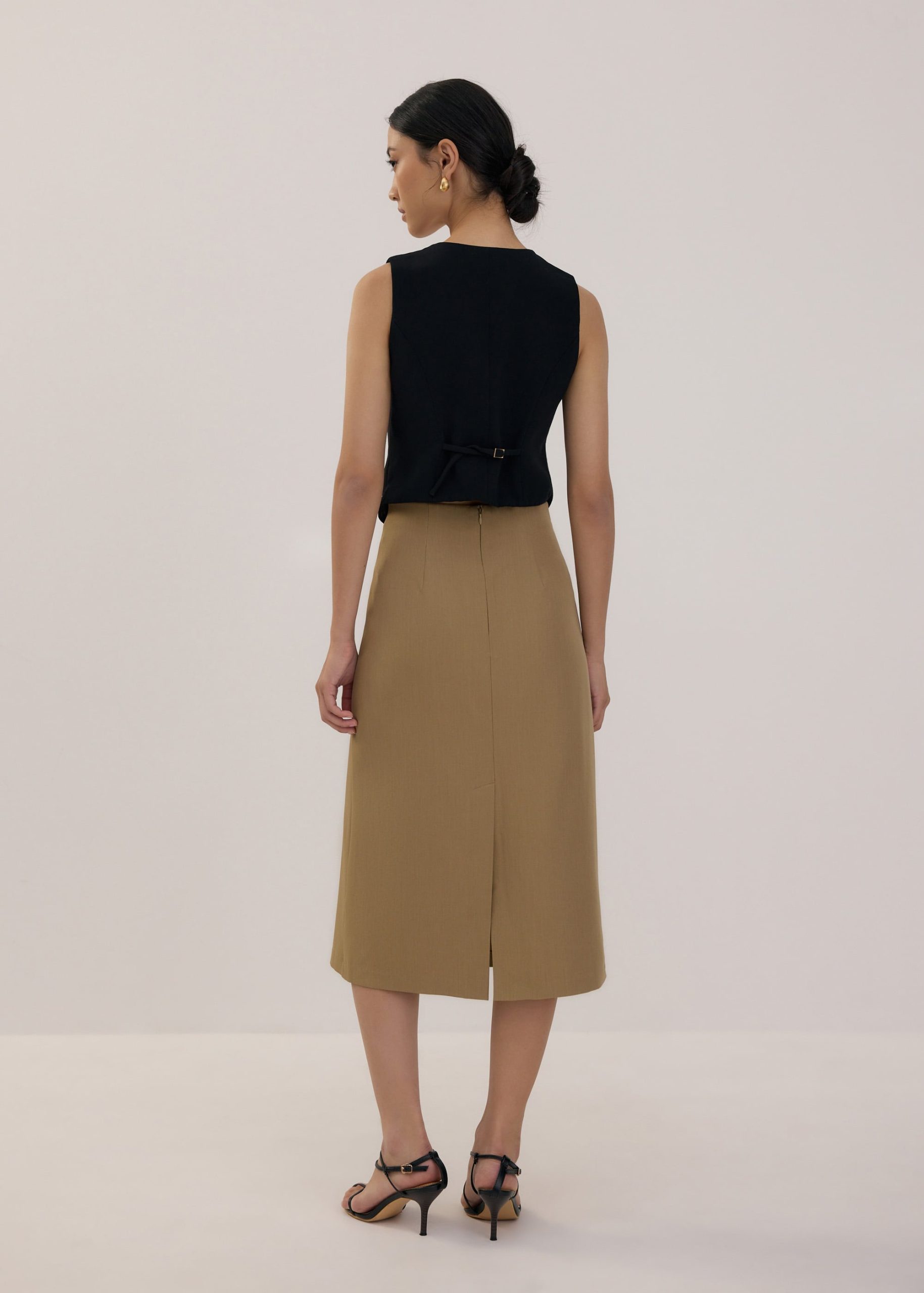 Pleated High Waist Column Midi Skirt - Image 4