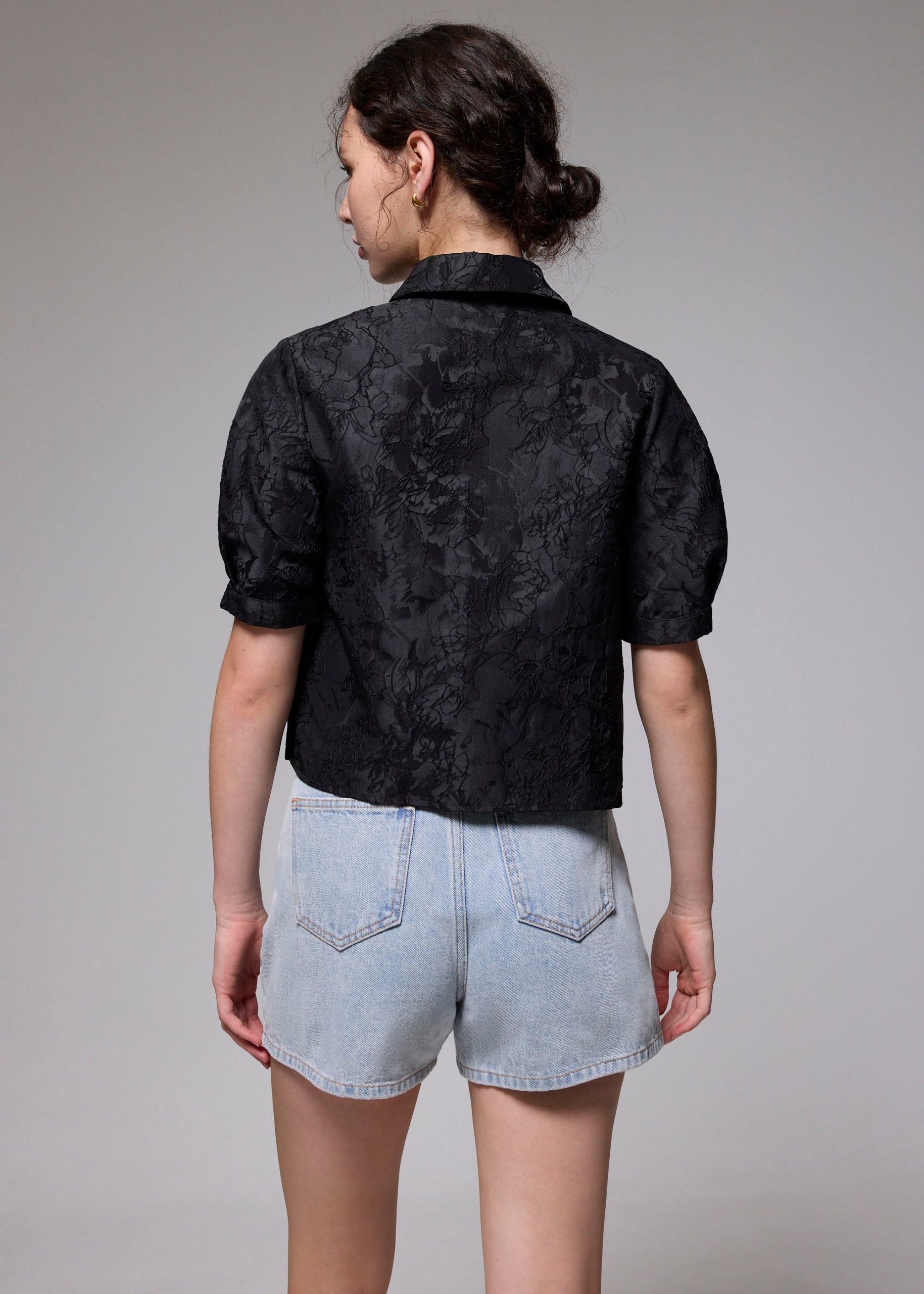 Brocade Collared Puff Sleeve Top - Image 6