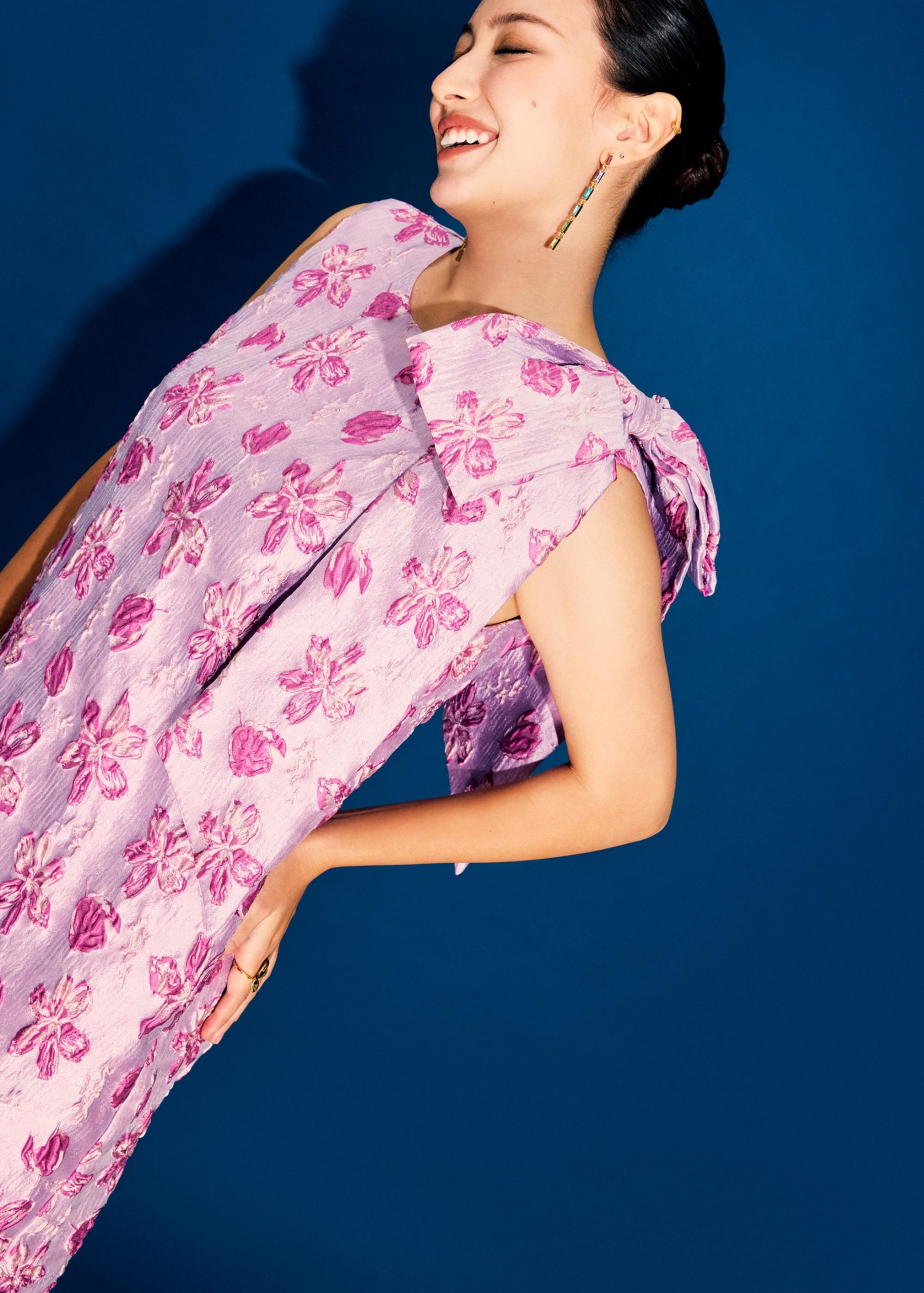 Detachable Ribbon Floral Jacquard Mini Dress - Image 6