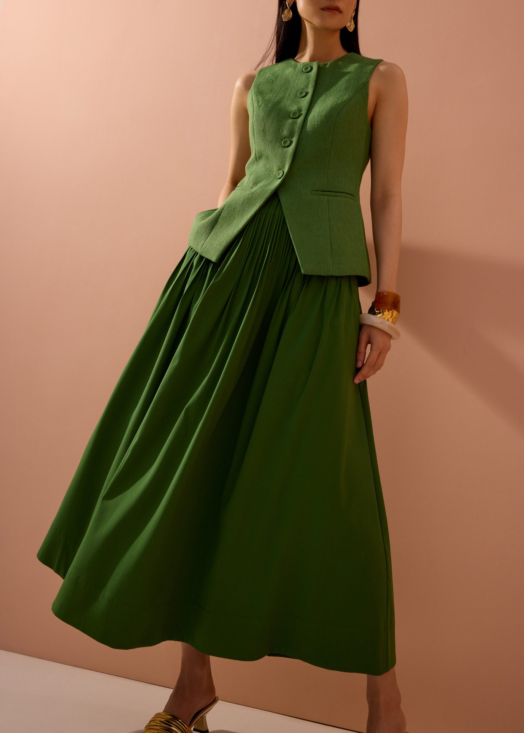 Kate High Waist Pintuck Flare Maxi Skirt - Image 7