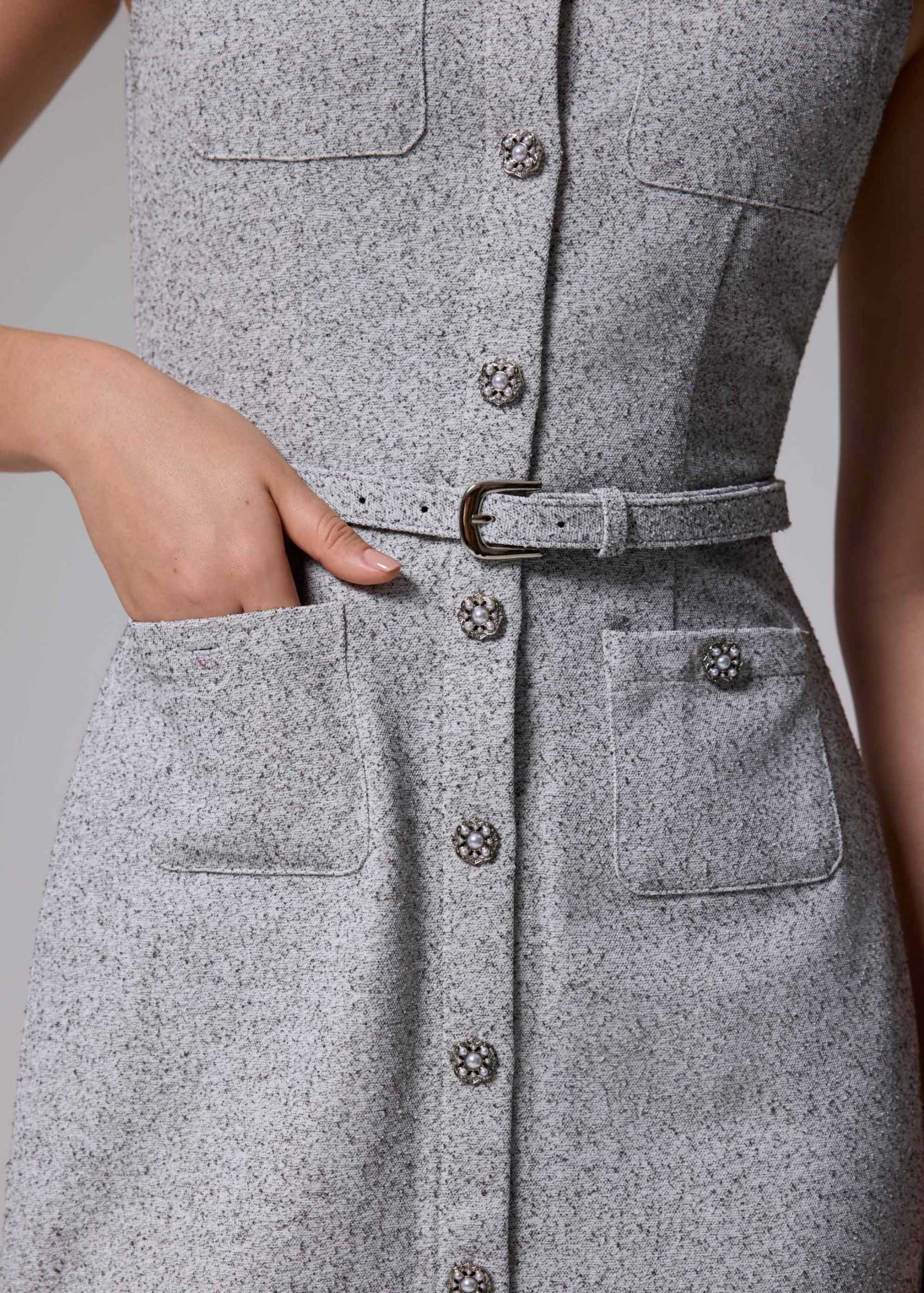 Belted Tweed Column Midi Dress - Image 5