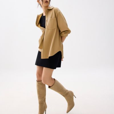 Oversized Vegan Leather Collared Shirt