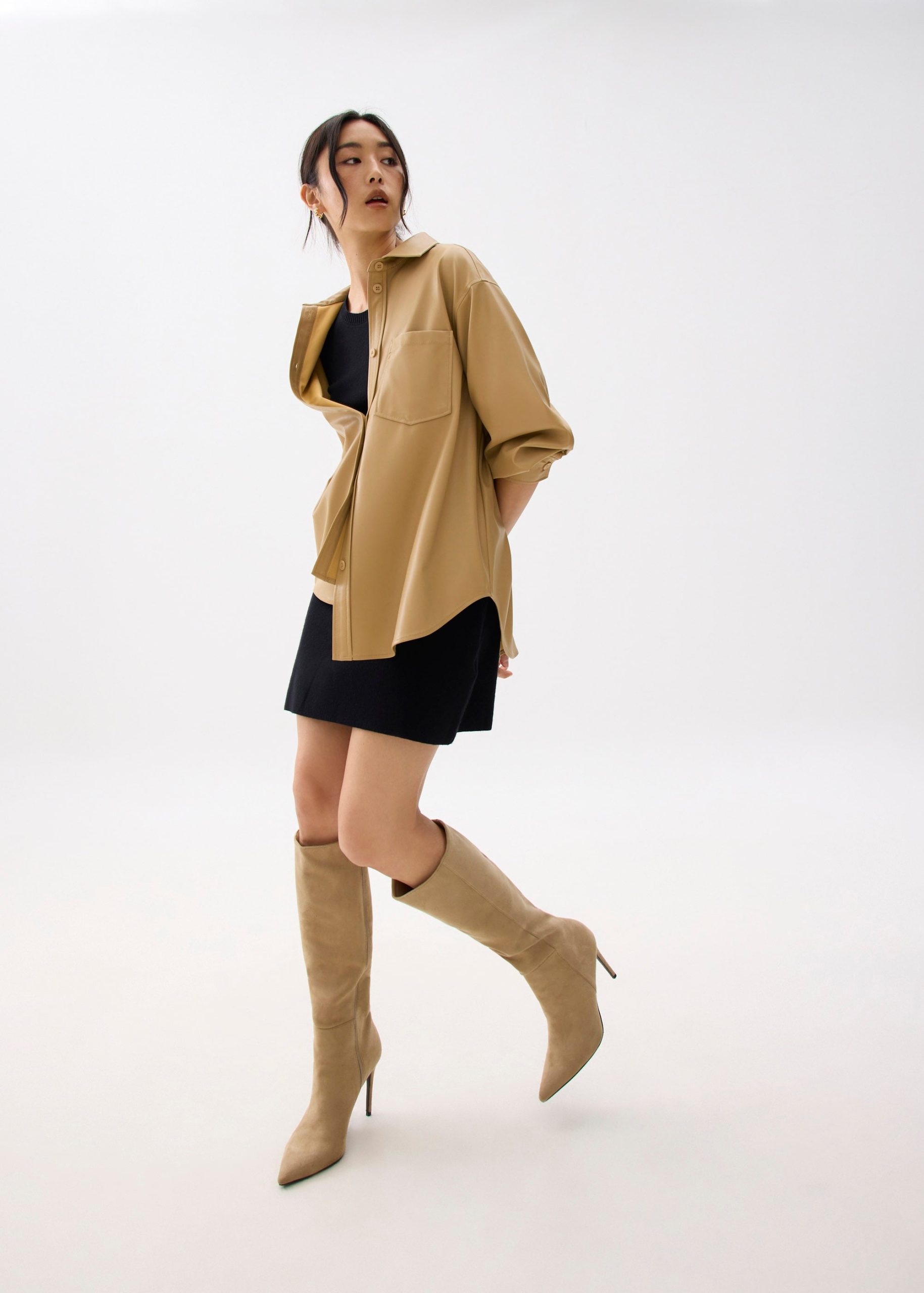 Oversized Vegan Leather Collared Shirt
