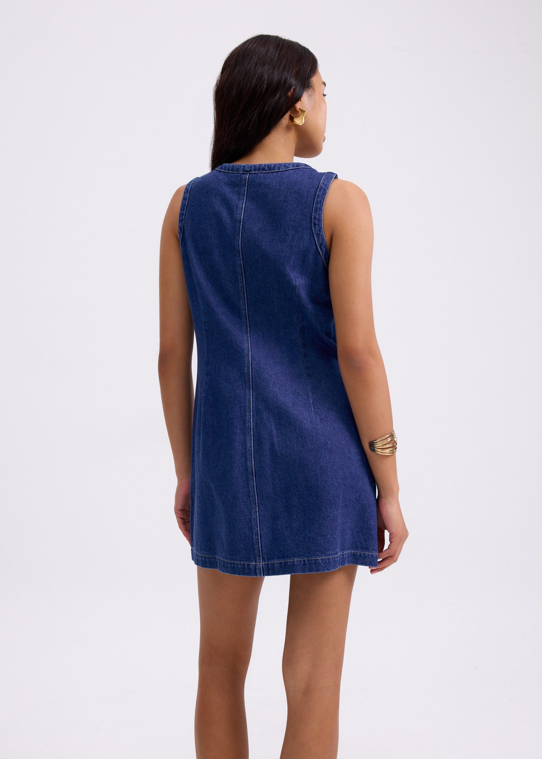 Denim Round Neck Shift Mini Dress - Image 6