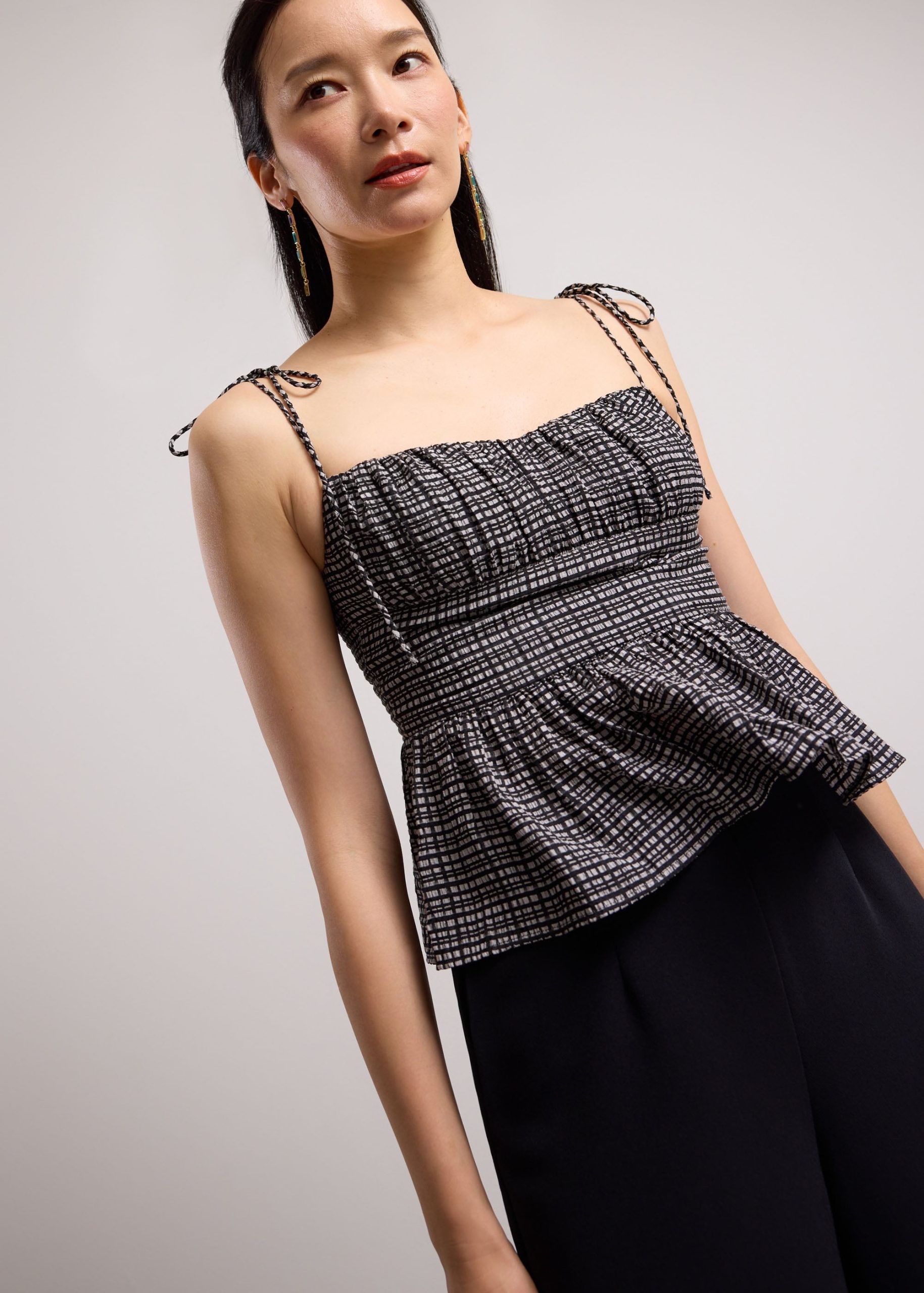 Crinkled Check Lyocell Sweetheart Camisole Peplum Top - Image 8