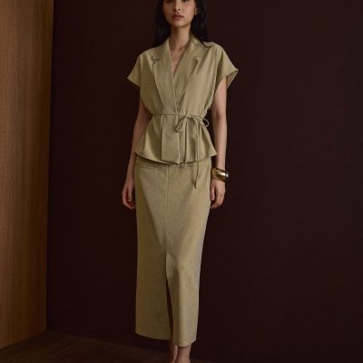 Vina Detachable Sash Melange Front Wrap Top