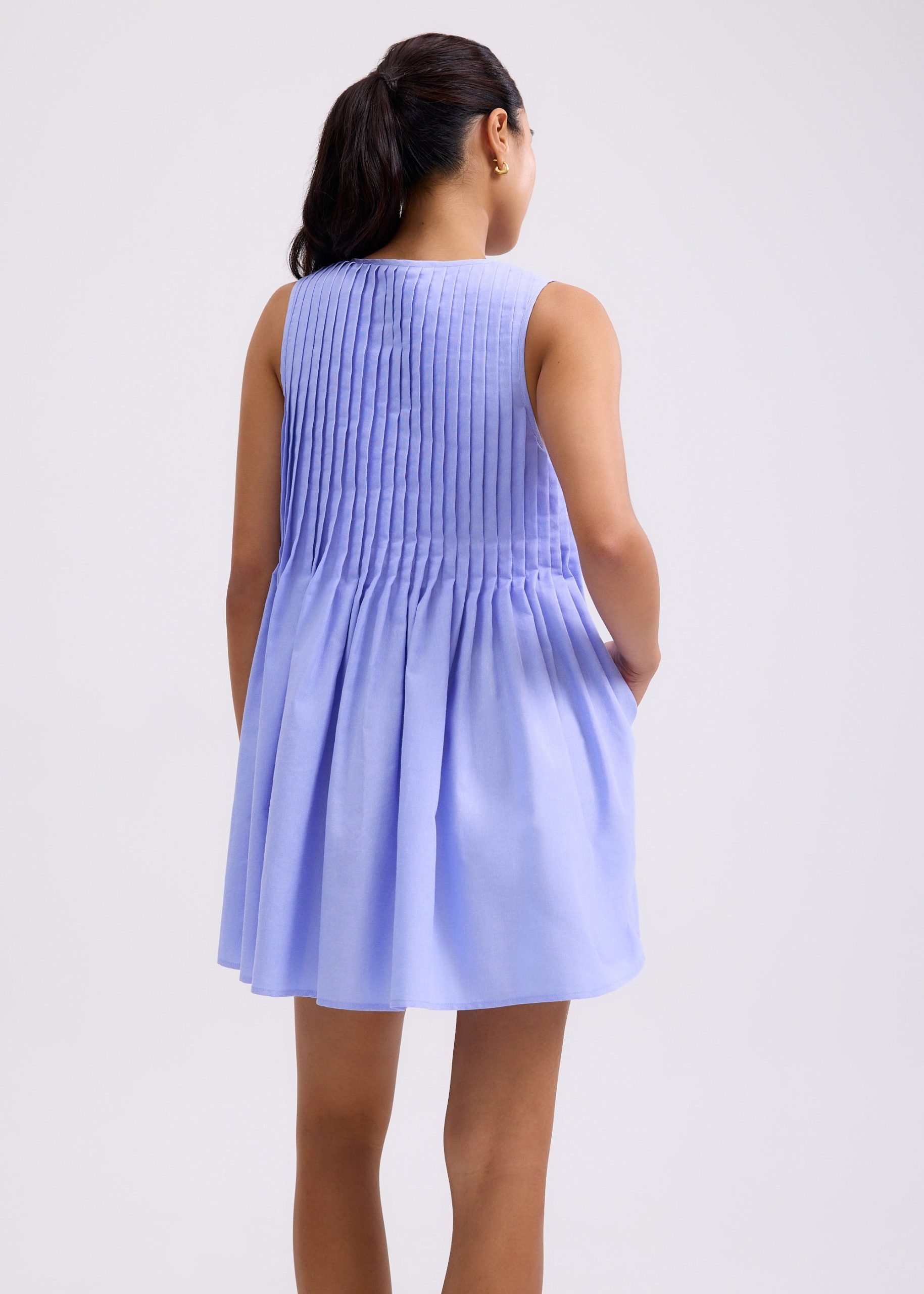 Oxford Pintuck Notched Trapeze Mini Dress - Image 17