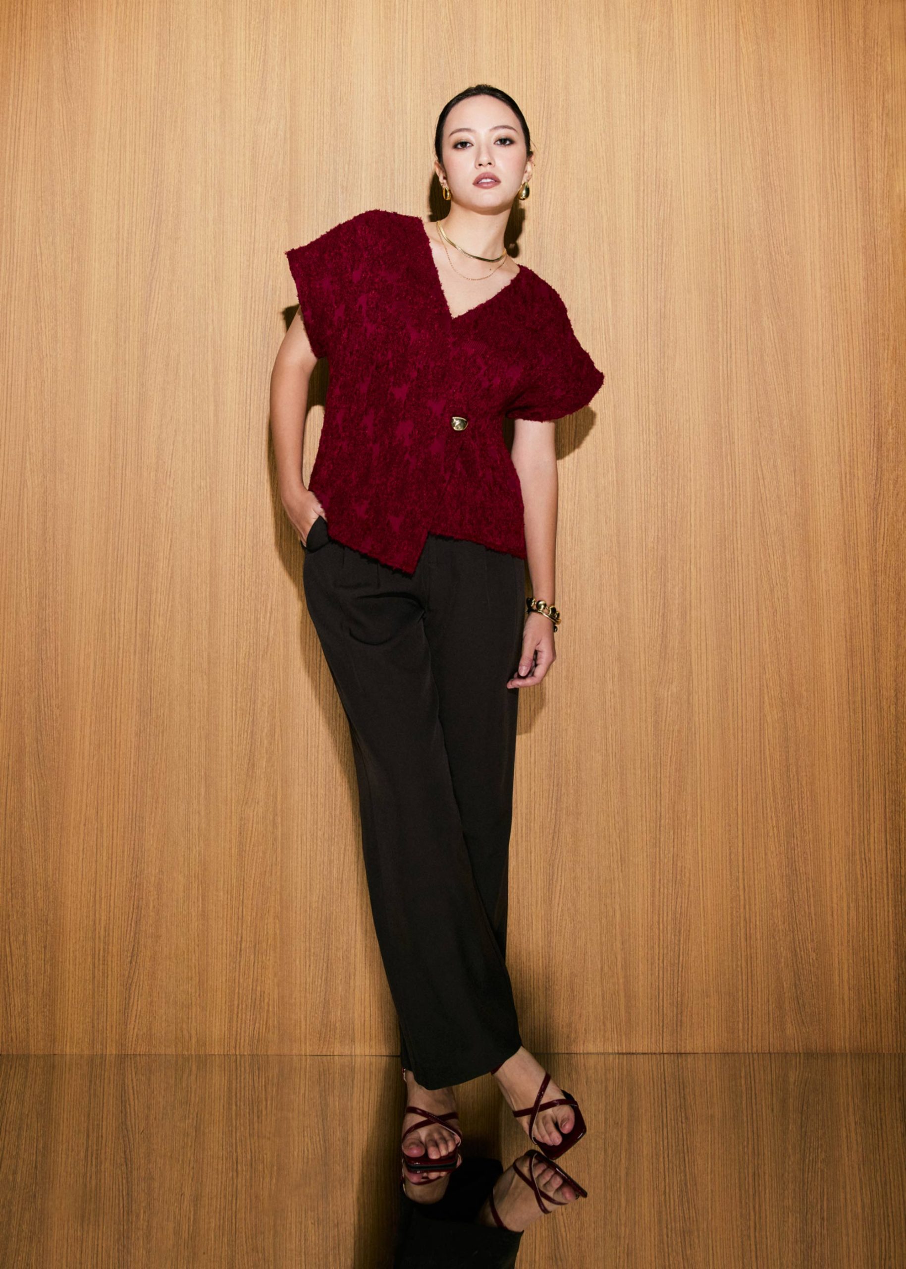 Sonam Textured V-neck Drop Sleeve Top - Image 8