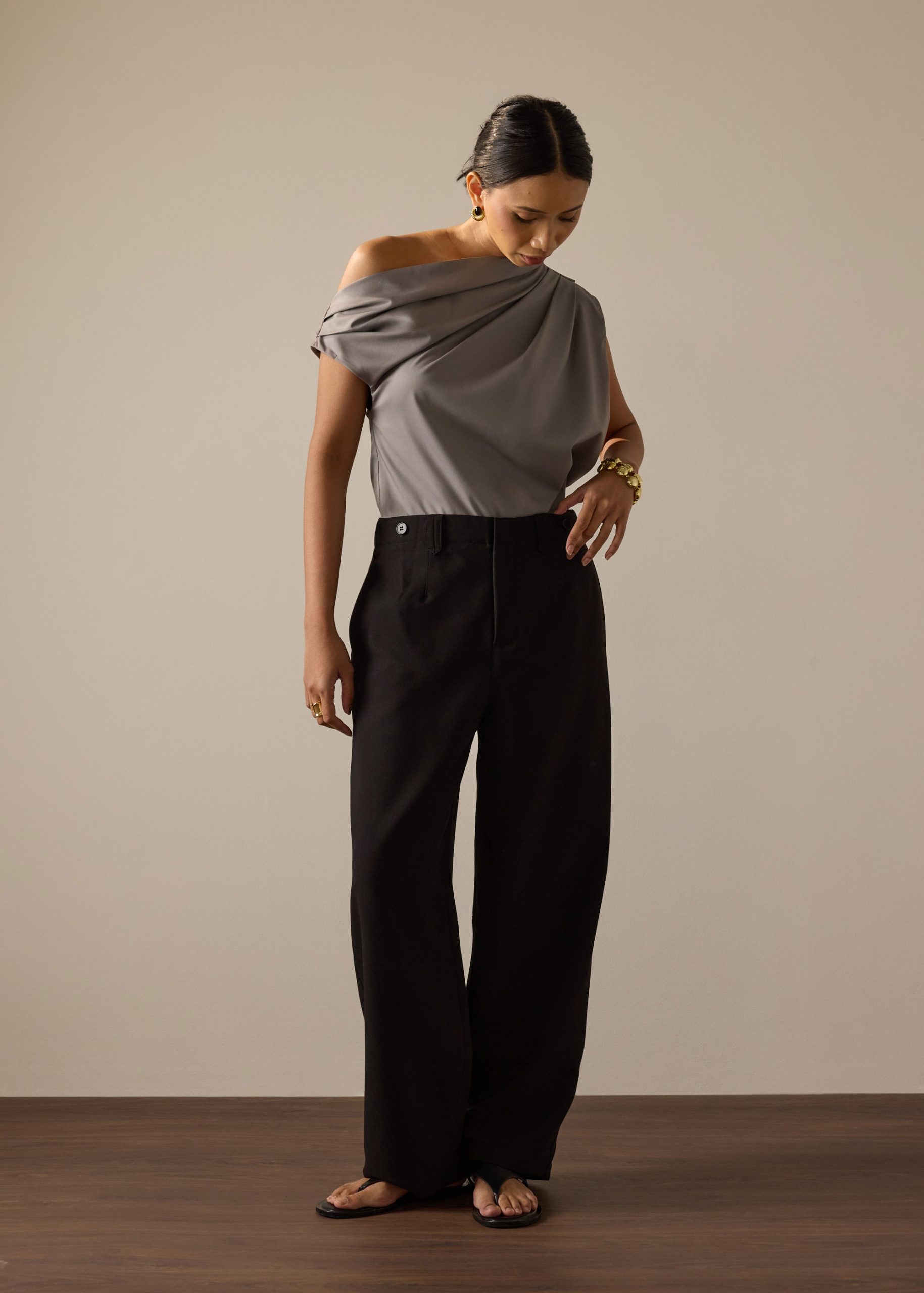 Riyo Adjustable Waist Elastic Twill Barrel Pants - Image 2