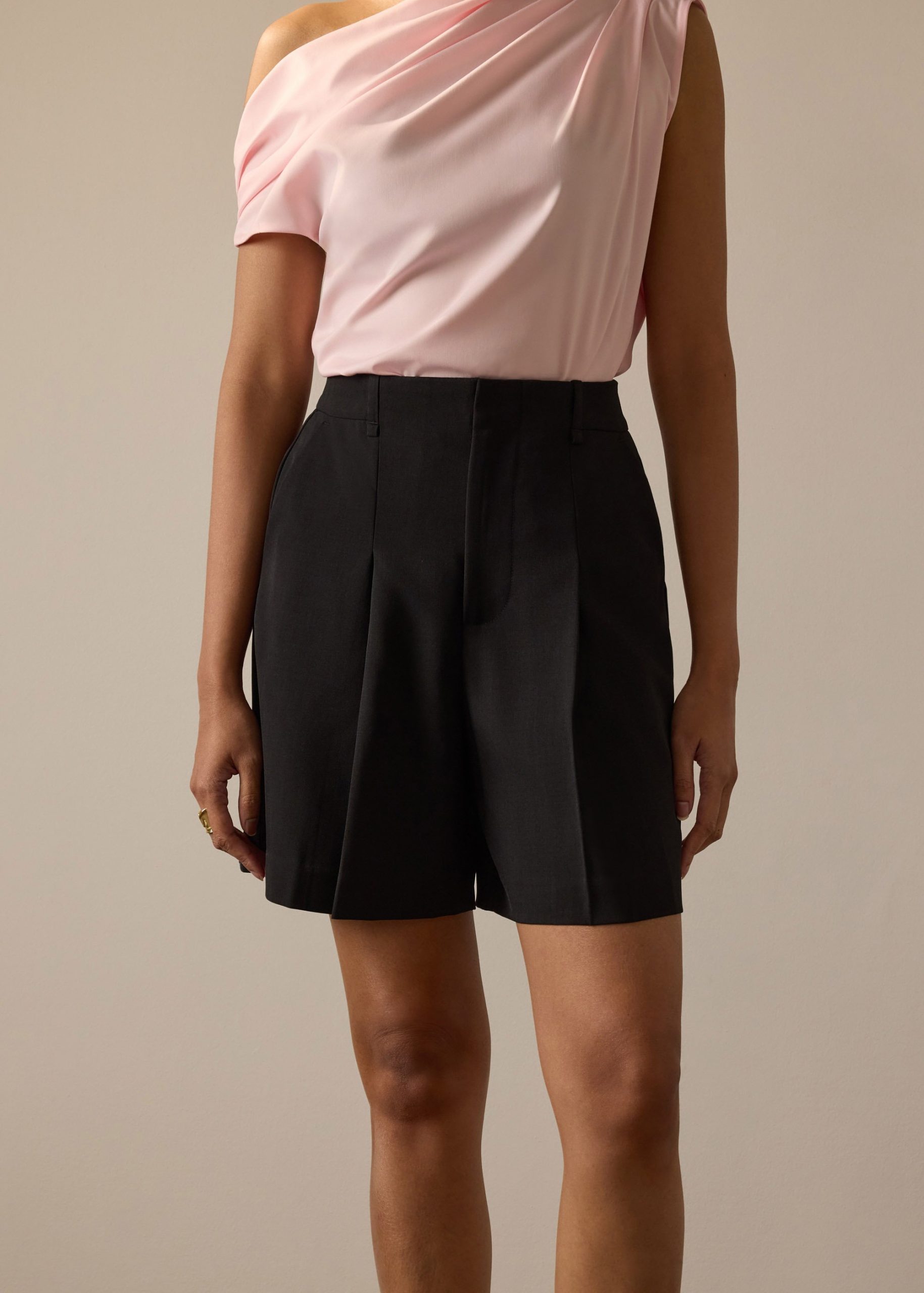 Bea Elastic Melange Pleated High Waist Shorts - Image 5