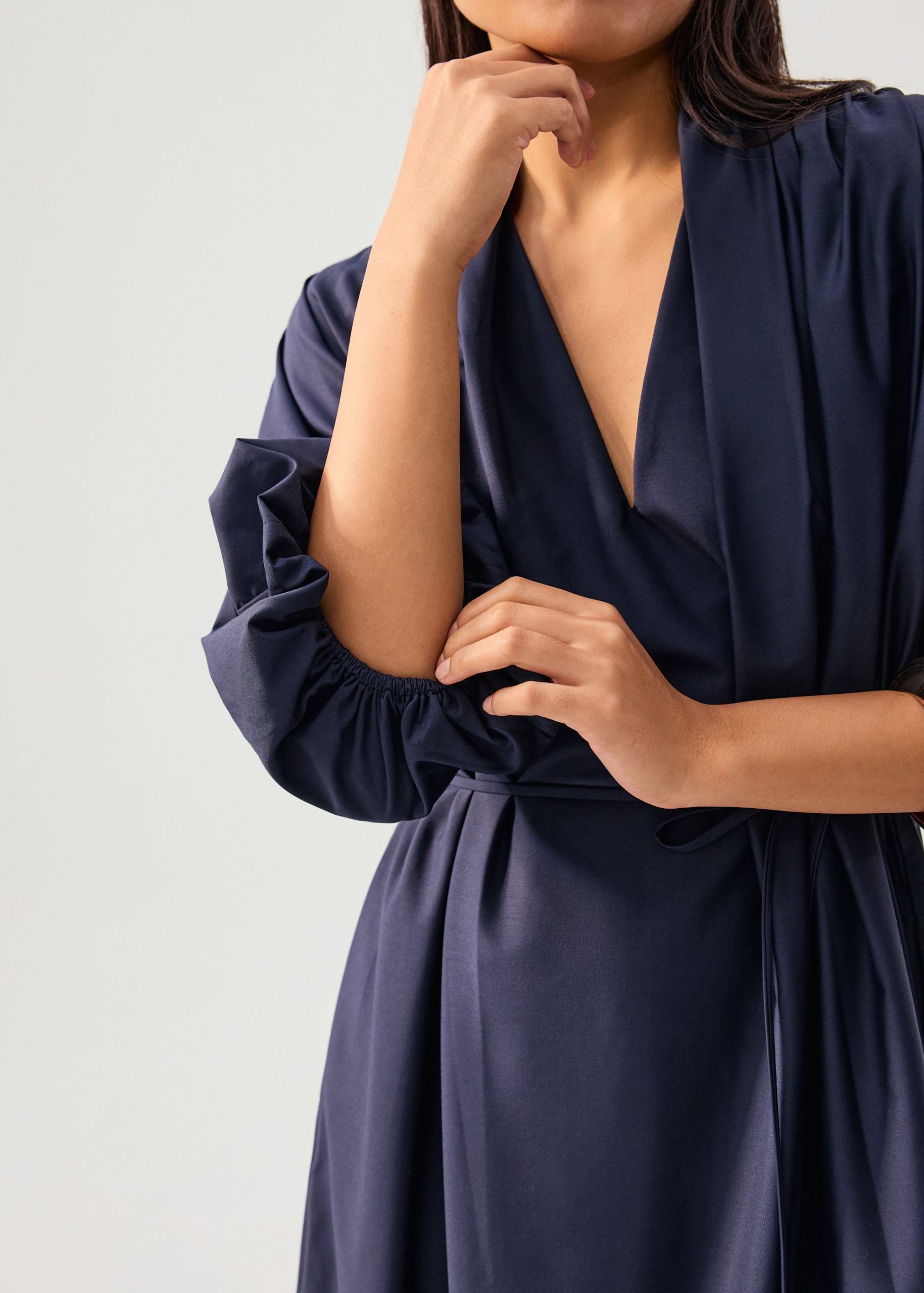 Detachable Sash Tie Puff Sleeve Cocoon Midaxi Dress - Image 4