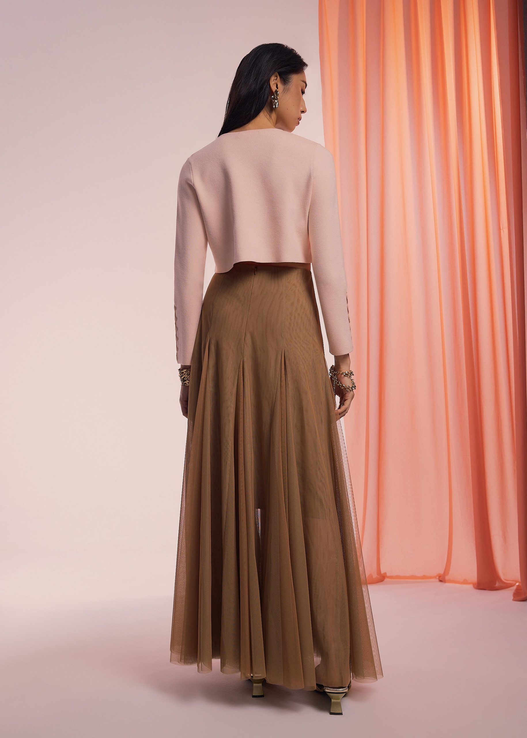 Elastic Mesh Flare Maxi Skirt - Image 6