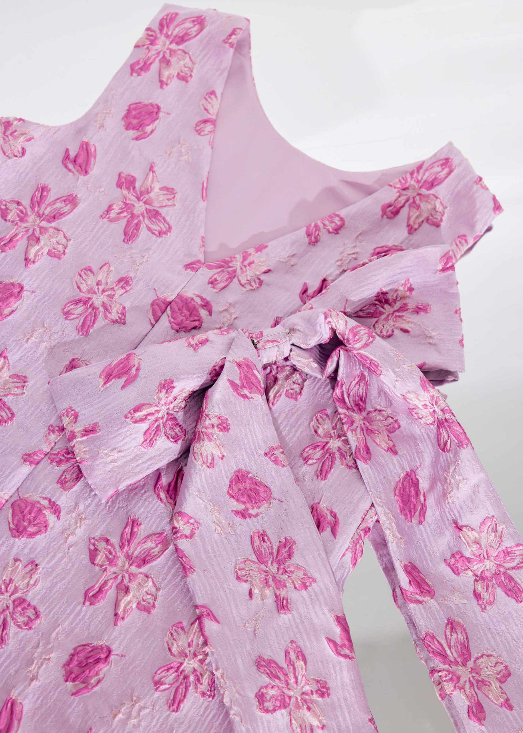 Detachable Ribbon Floral Jacquard Mini Dress - Image 10
