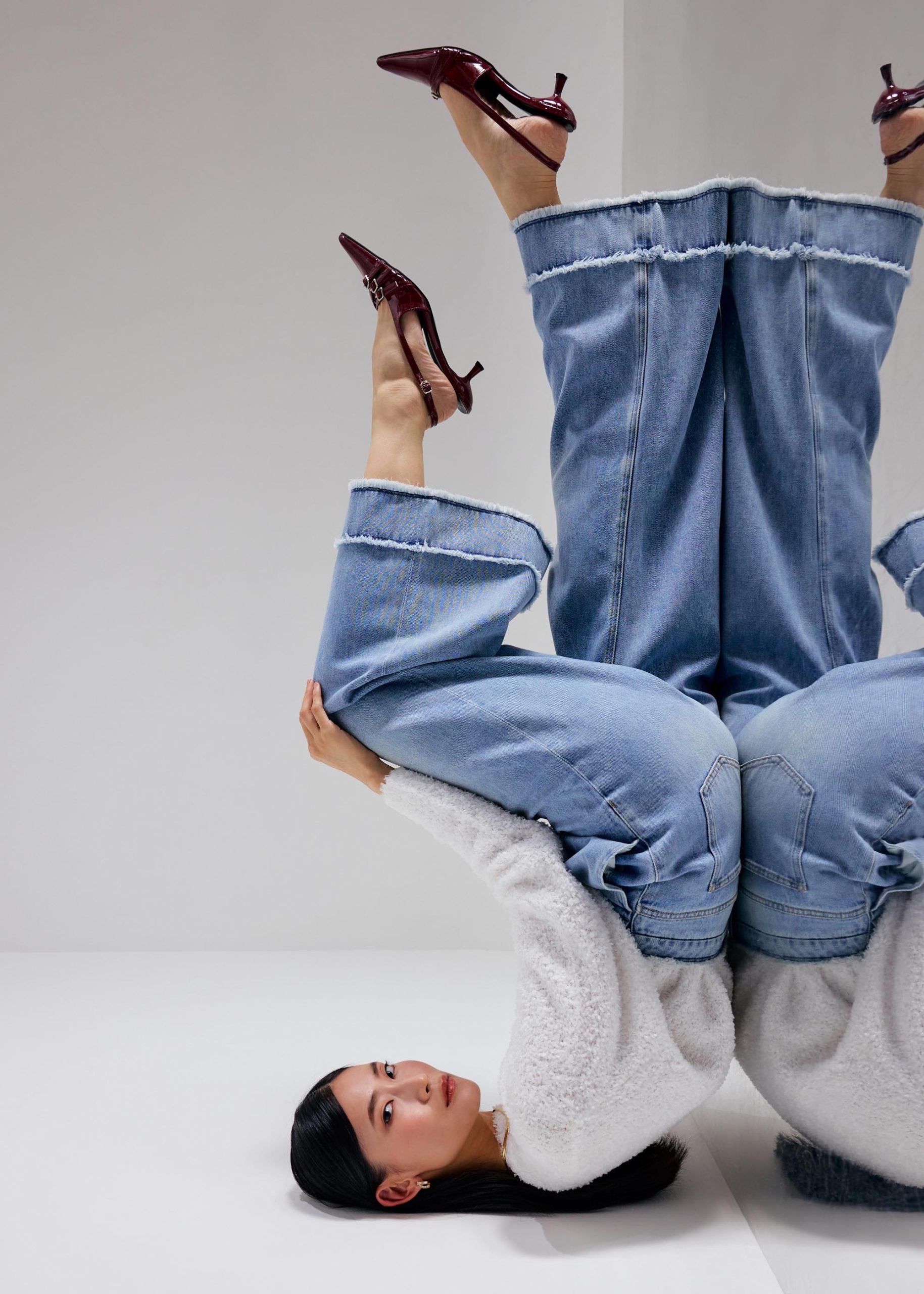 Denim Frayed Hem Mid Waist Wide Leg Jeans - Image 9
