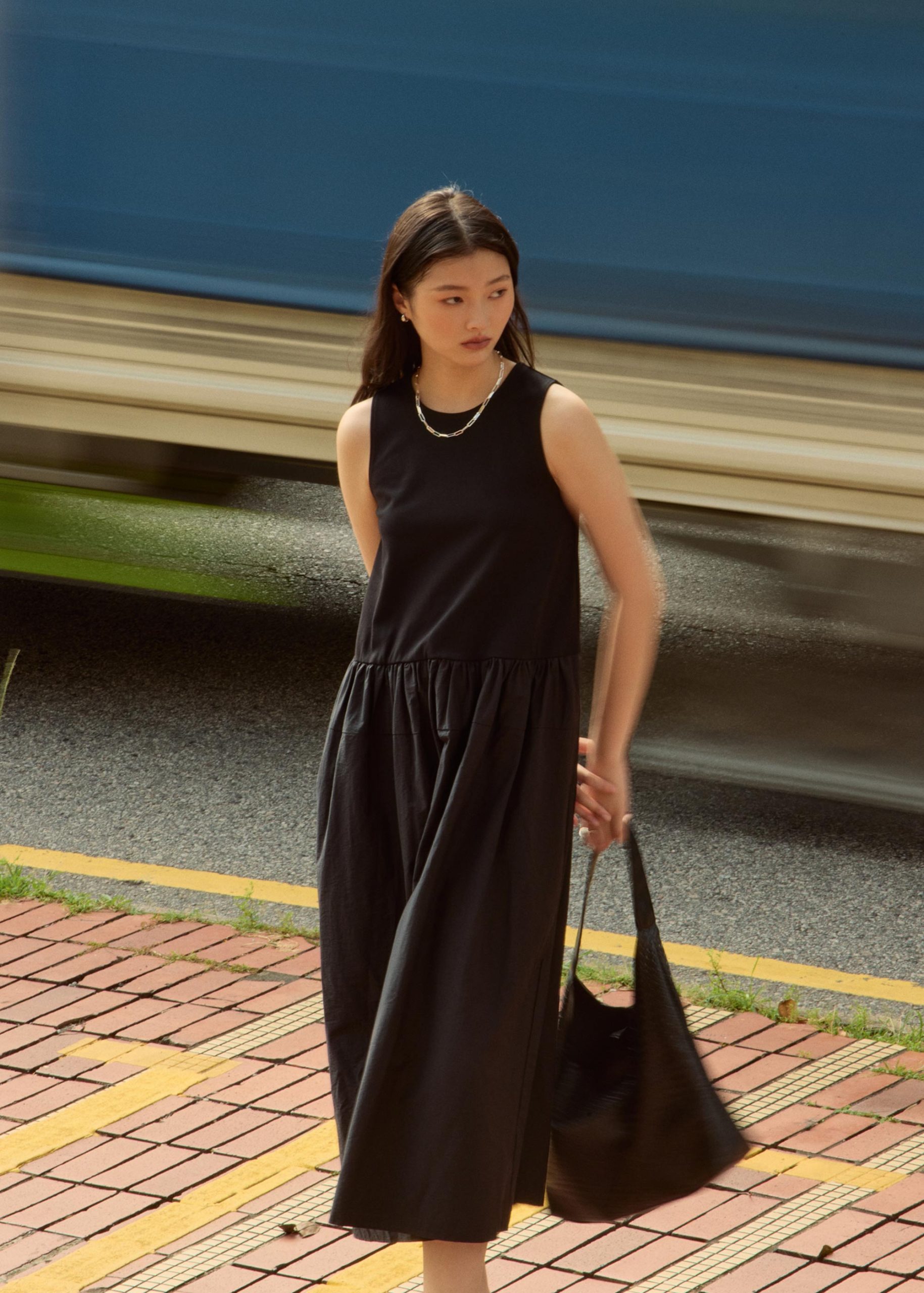 Jersey Round Neck Drop Waist Trapeze Midaxi Dress - Image 2