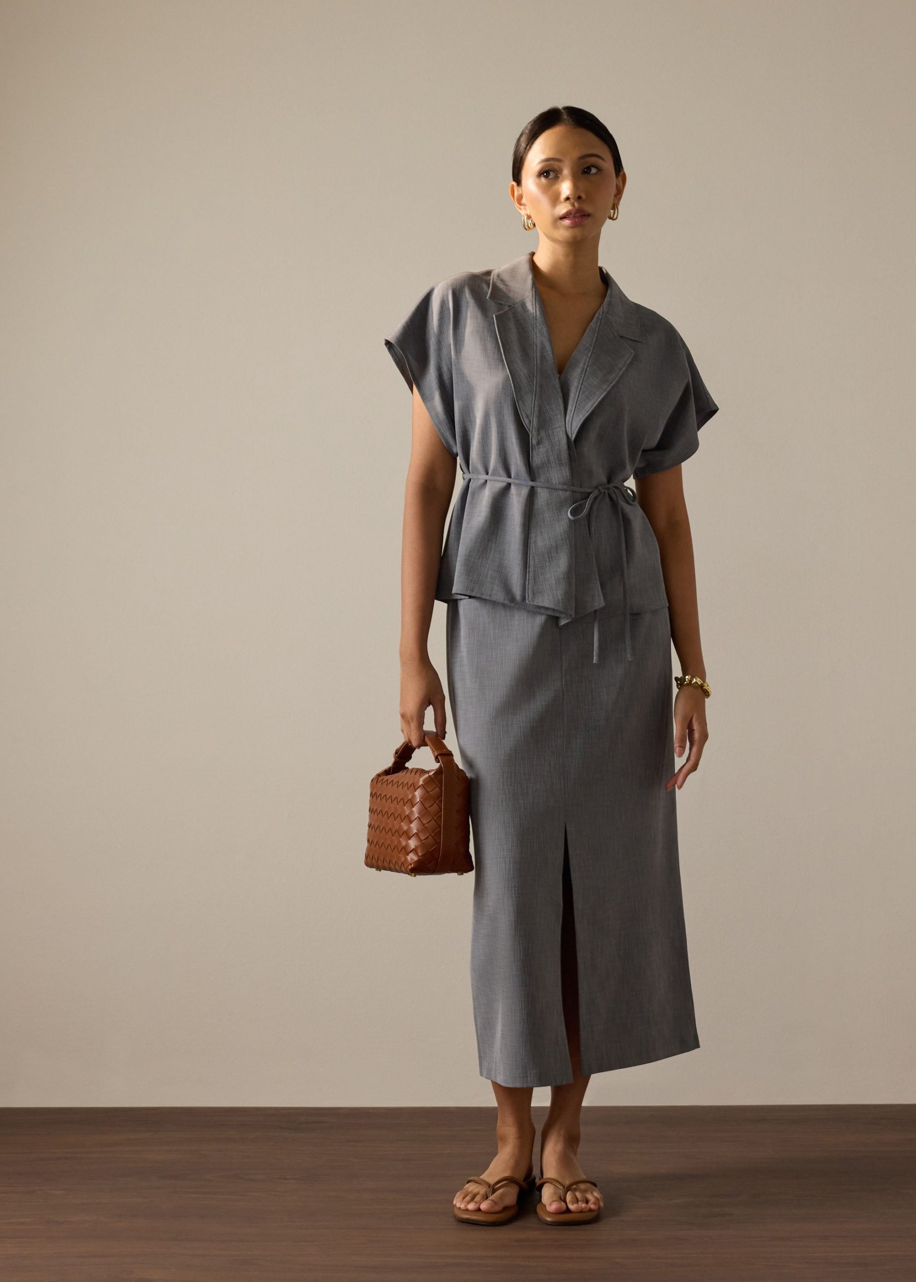 Vina Detachable Sash Melange Front Wrap Top - Image 9