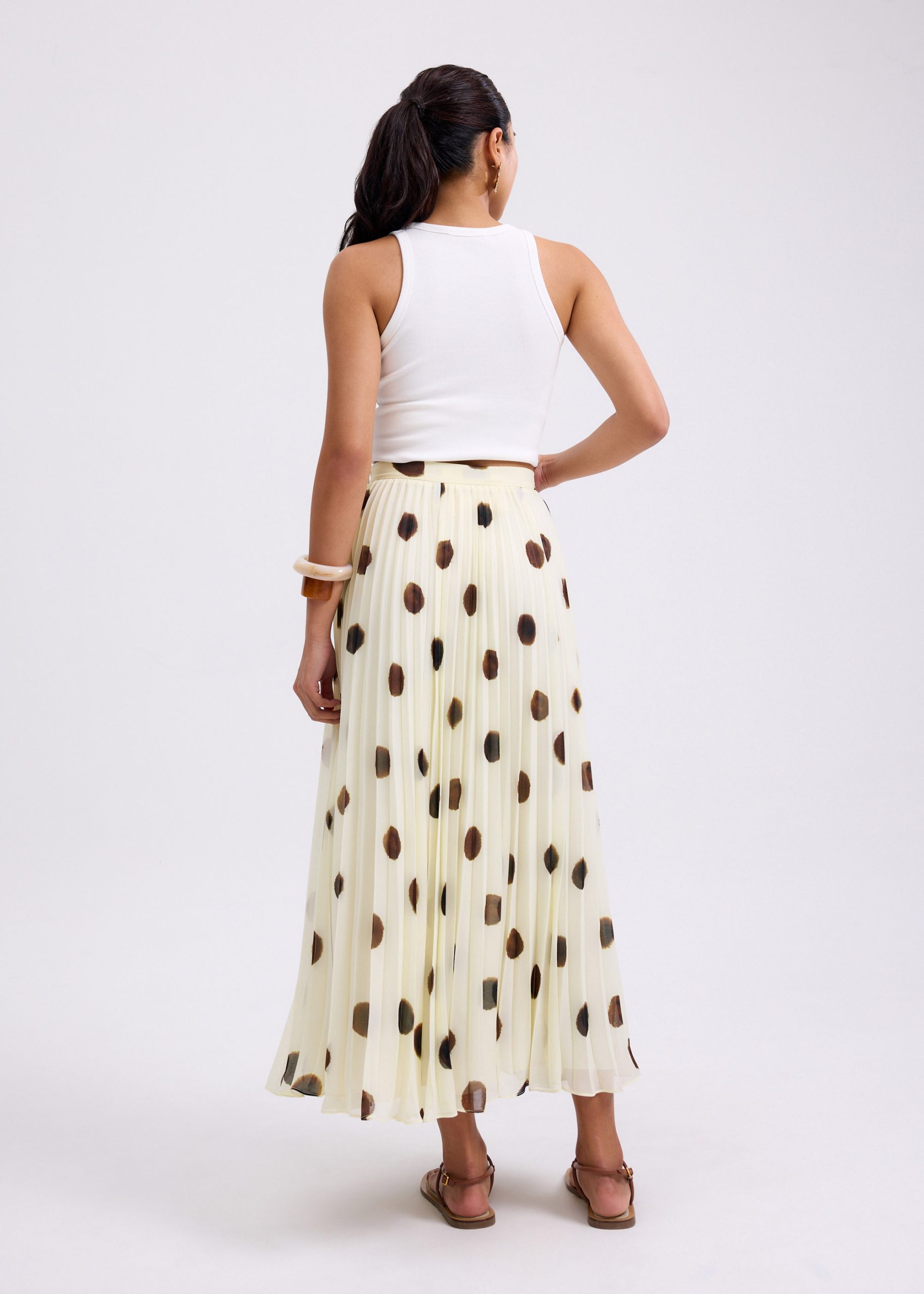 Plisse High Waist Flare Midaxi Skirt in Brushed Dots - Image 6