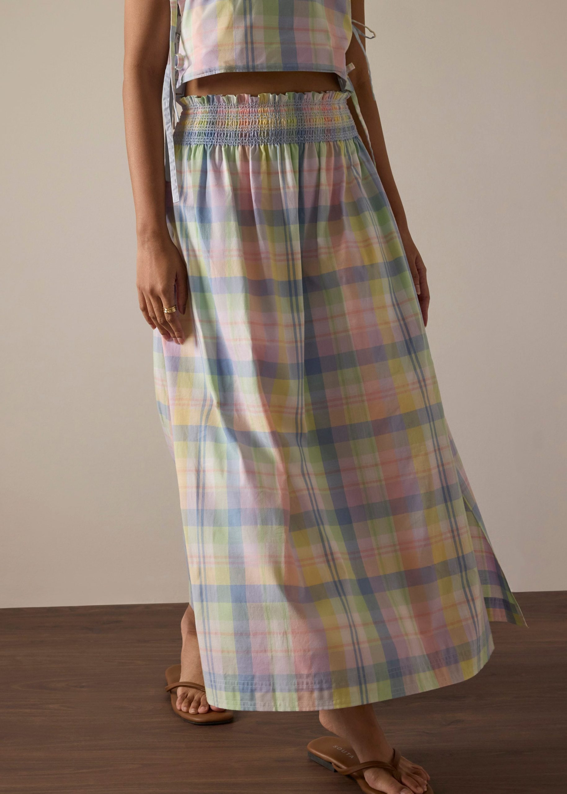 Checkered Cotton Flare Maxi Skirt - Image 9