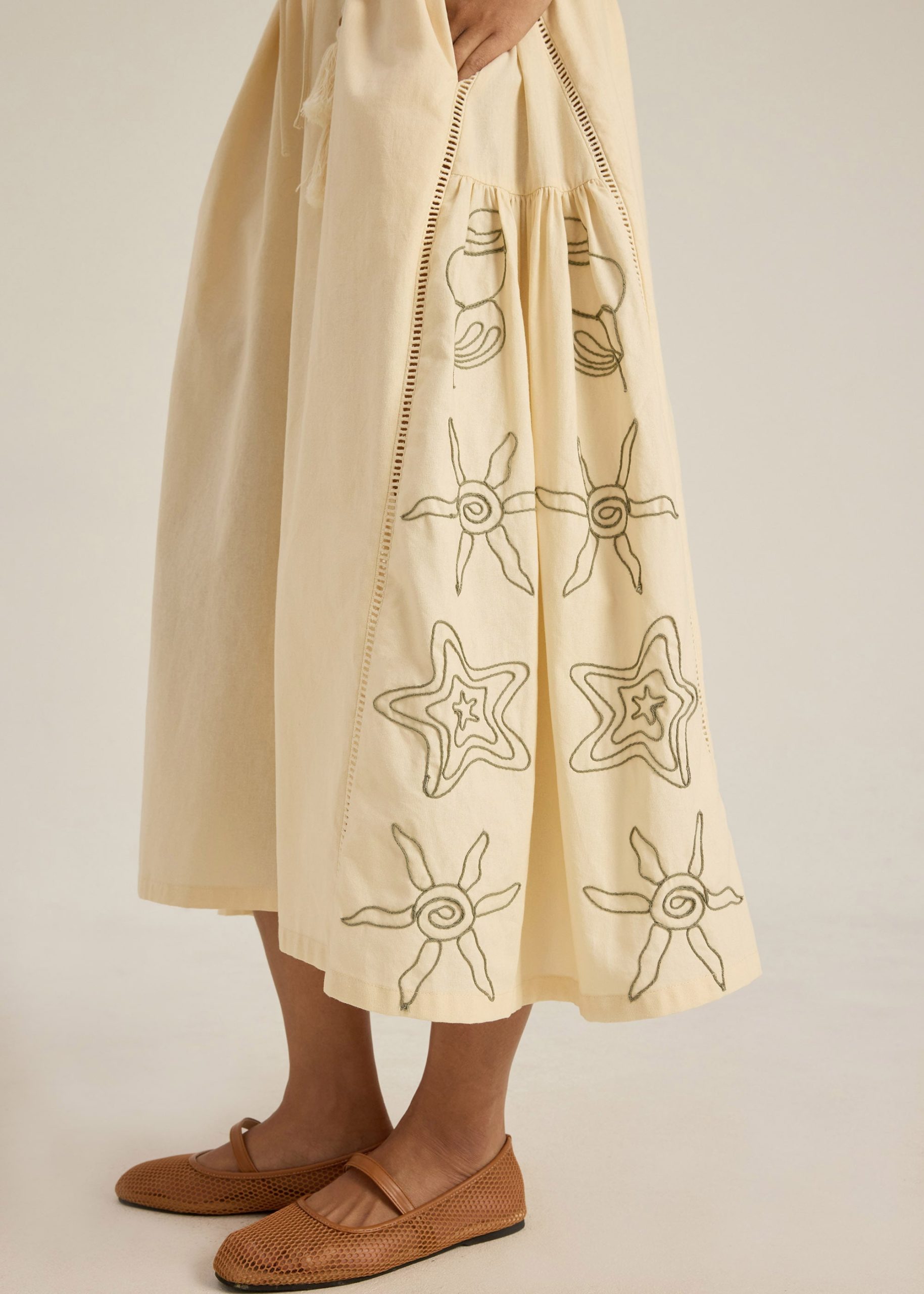 Cotton Trapeze Dress With Sash in Coastal Charm Embroidery - Image 5