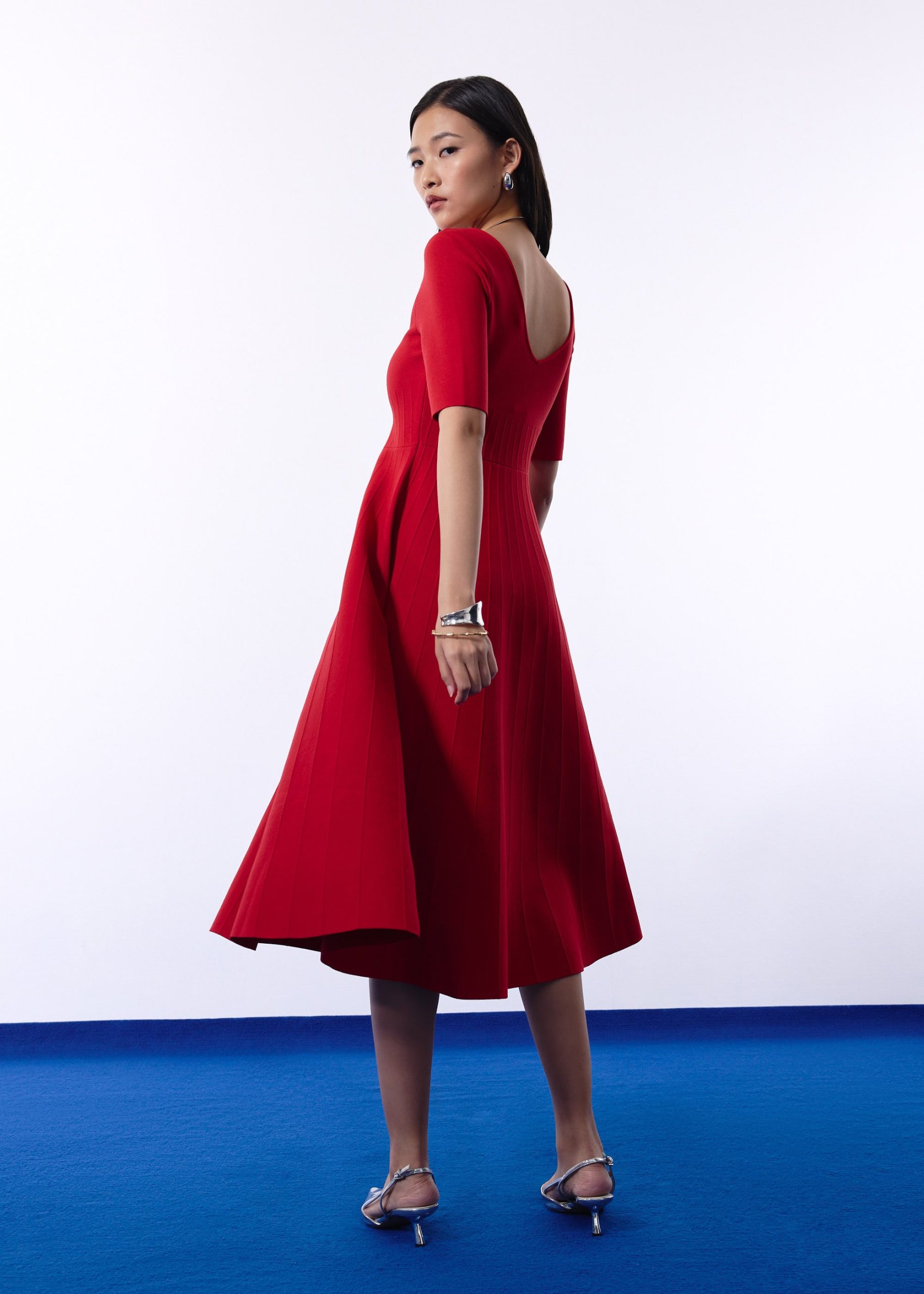 Mutya Contour Knit Boat Neck Fit & Flare Midi Dress - Image 6