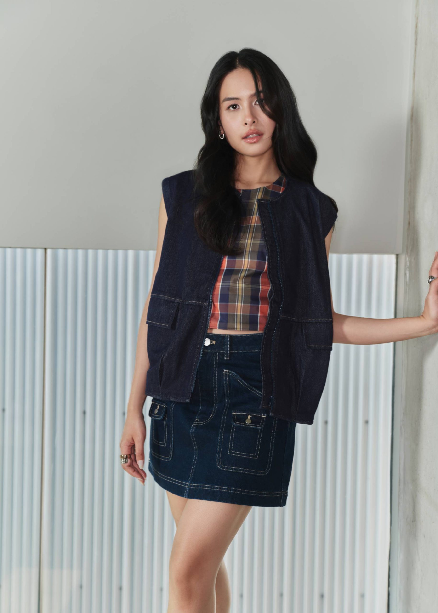 Contrast Stitch Denim Multi-way Oversized Vest - Image 7