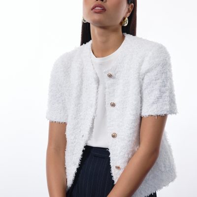 Ella Fuzzy Knit Boxy Button Down Top