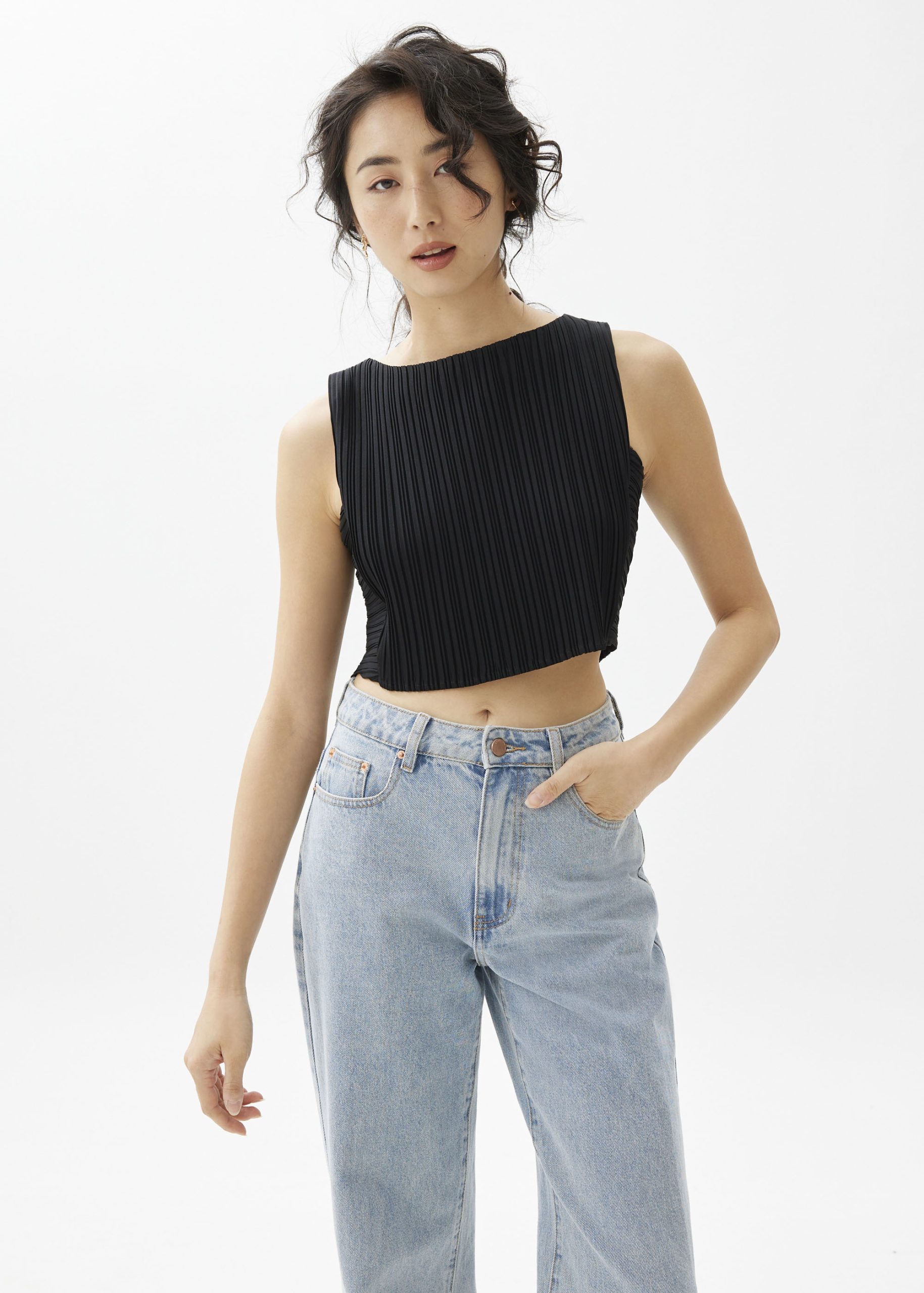 Dez Pleated Boat Neck Crop Top - Image 3