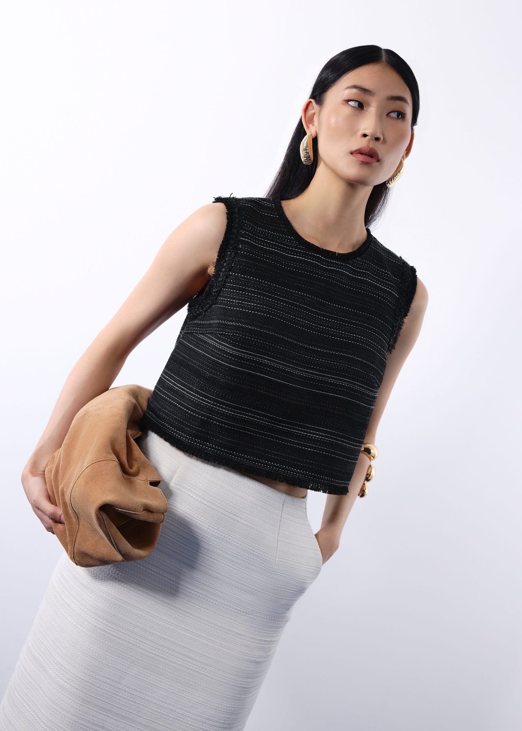Maxine Jacquard Tweed Sleeveless Boxy Shell Top - Image 2