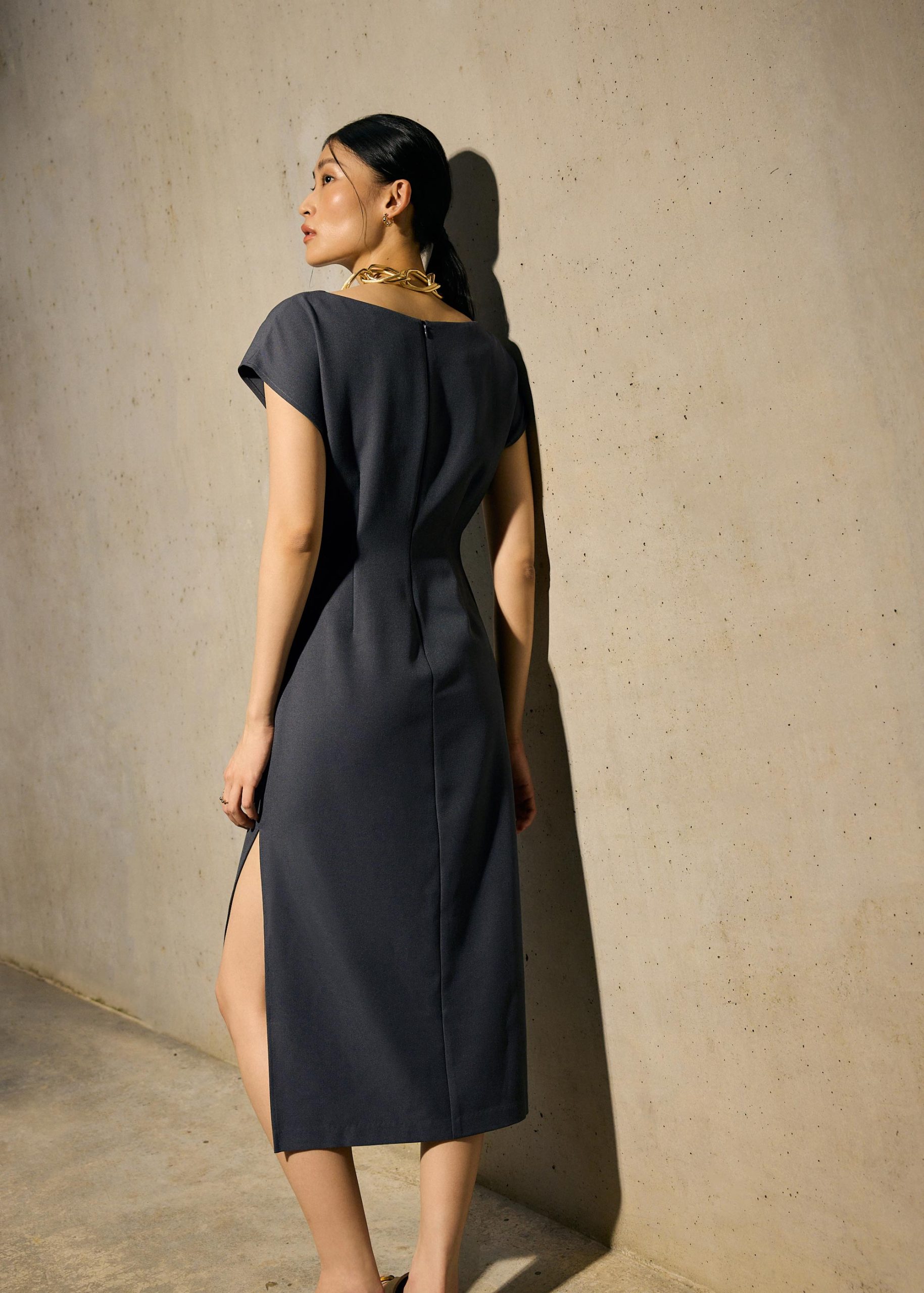 Hansa Boat Neck Column Drape Midaxi Dress - Image 6