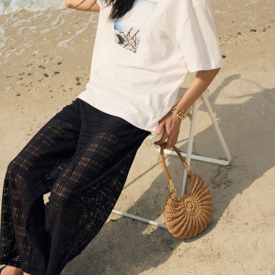 Sheer Check Kick Flare Pants