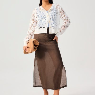 Floral Lace Knit Round Neck Cardigan