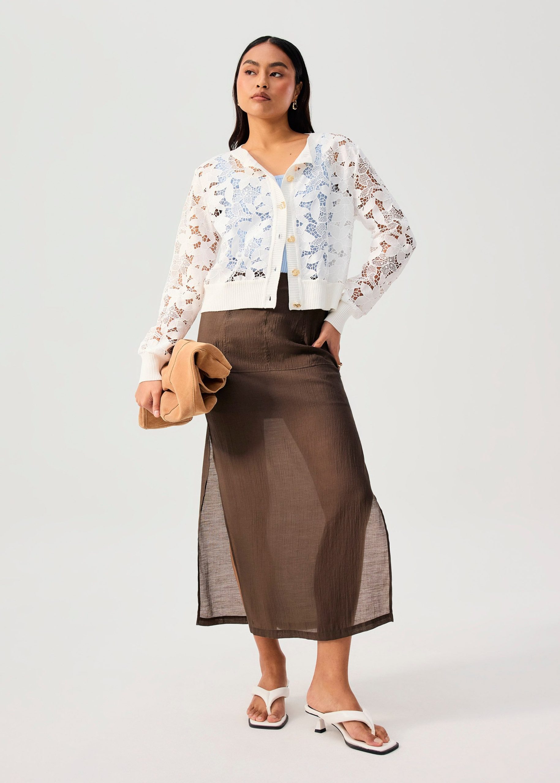 Floral Lace Knit Round Neck Cardigan