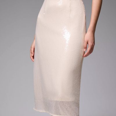 Sequin High Waist Column Midi Skirt