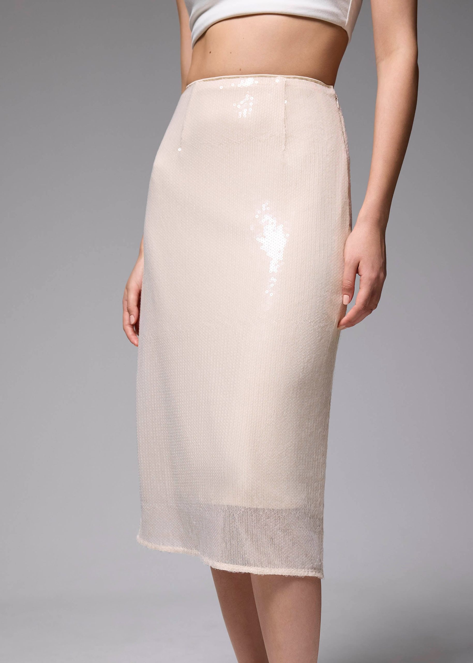 Sequin High Waist Column Midi Skirt